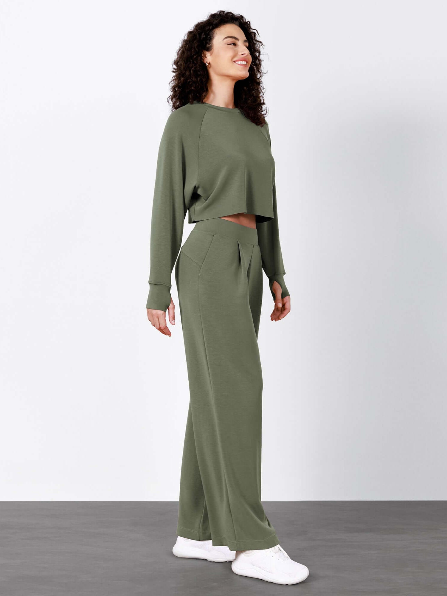 Modal Soft High Waist Wide Leg Casual Pants with Pockets - ododos