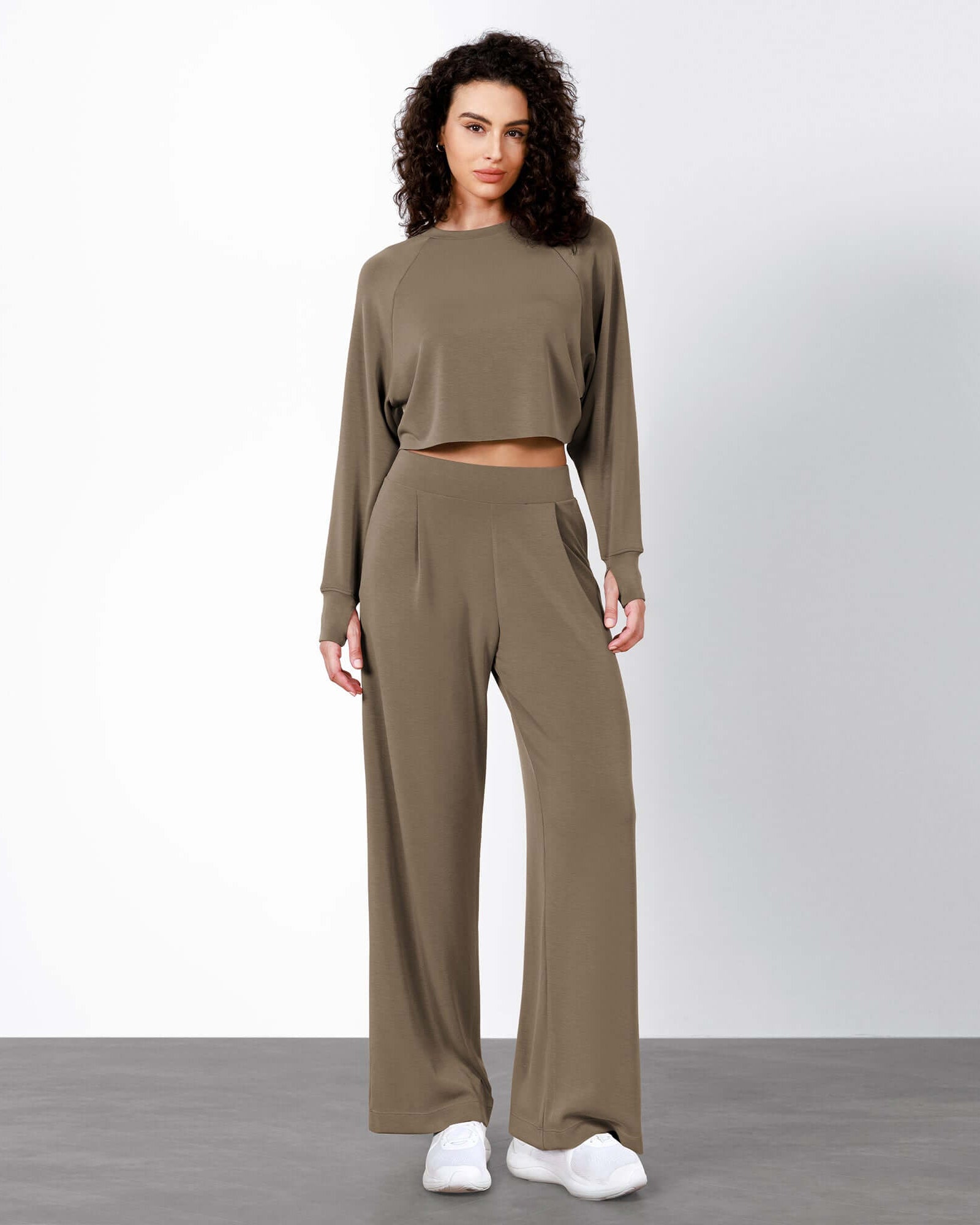 Modal Soft High Waist Wide Leg Casual Pants with Pockets Espresso - ododos