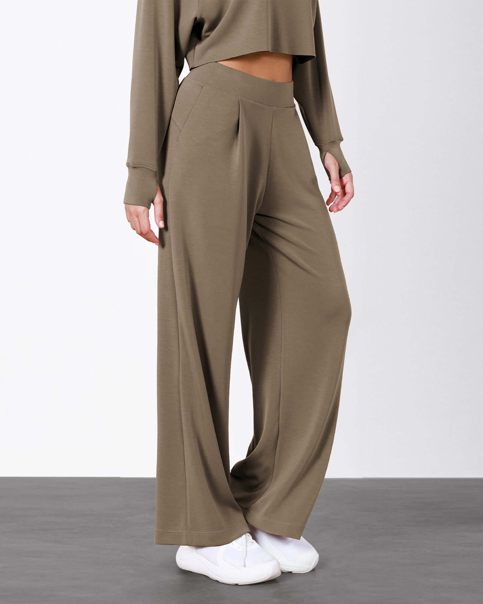 Modal Soft High Waist Wide Leg Casual Pants with Pockets - ododos