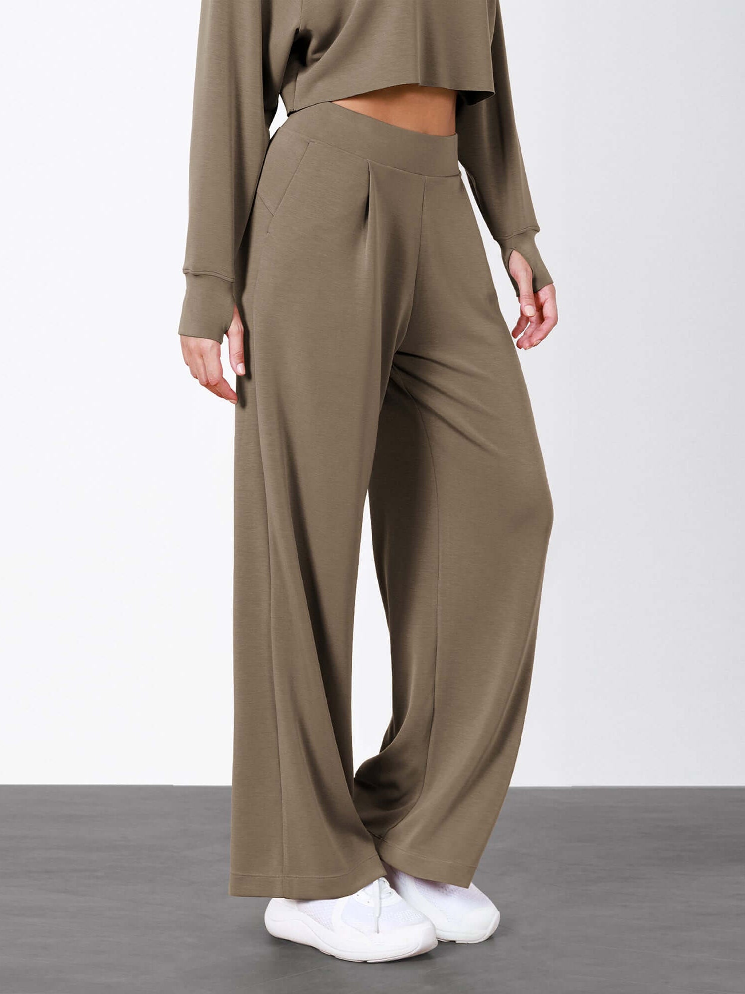 Modal Soft High Waist Wide Leg Casual Pants with Pockets - ododos