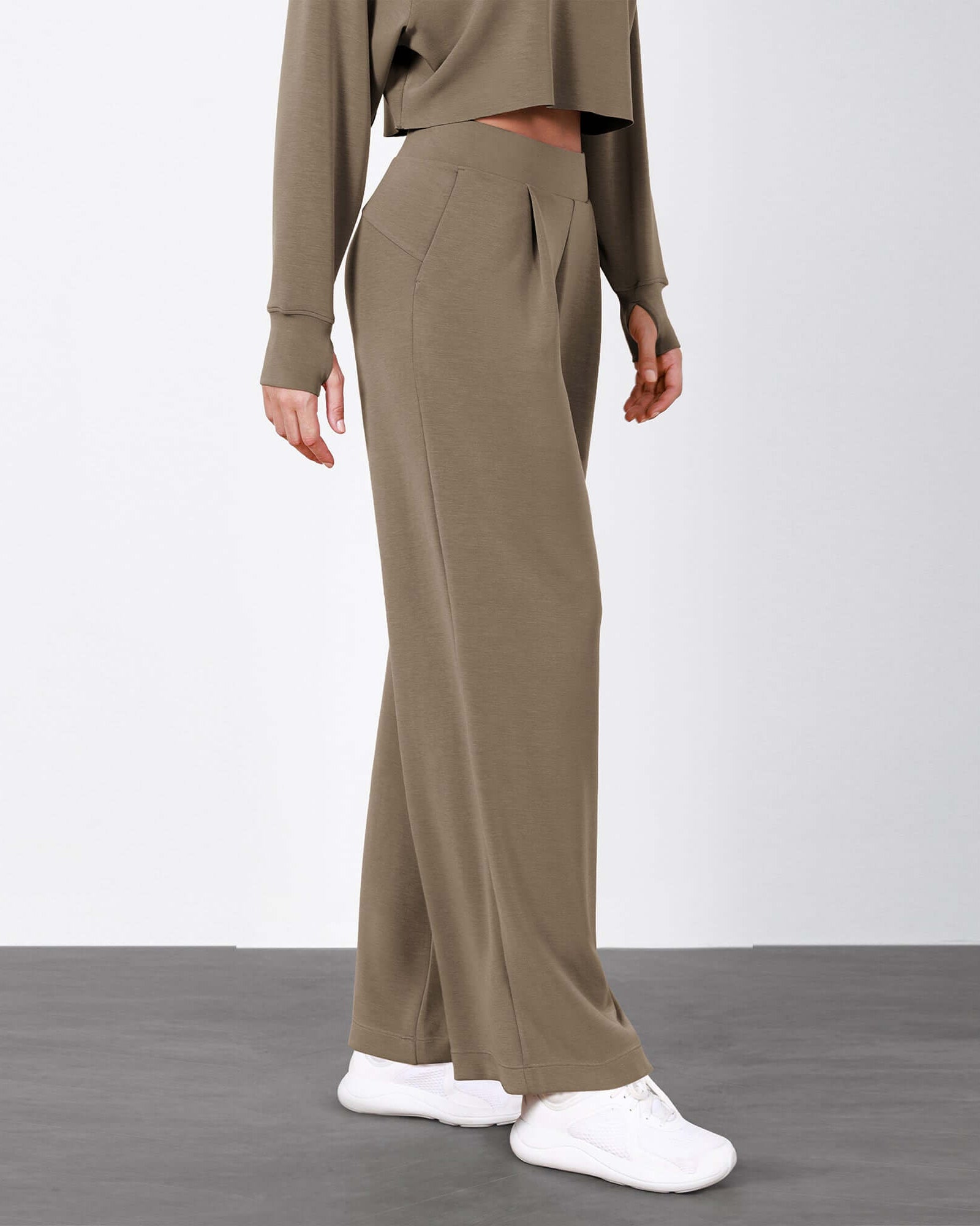 Modal Soft High Waist Wide Leg Casual Pants with Pockets - ododos