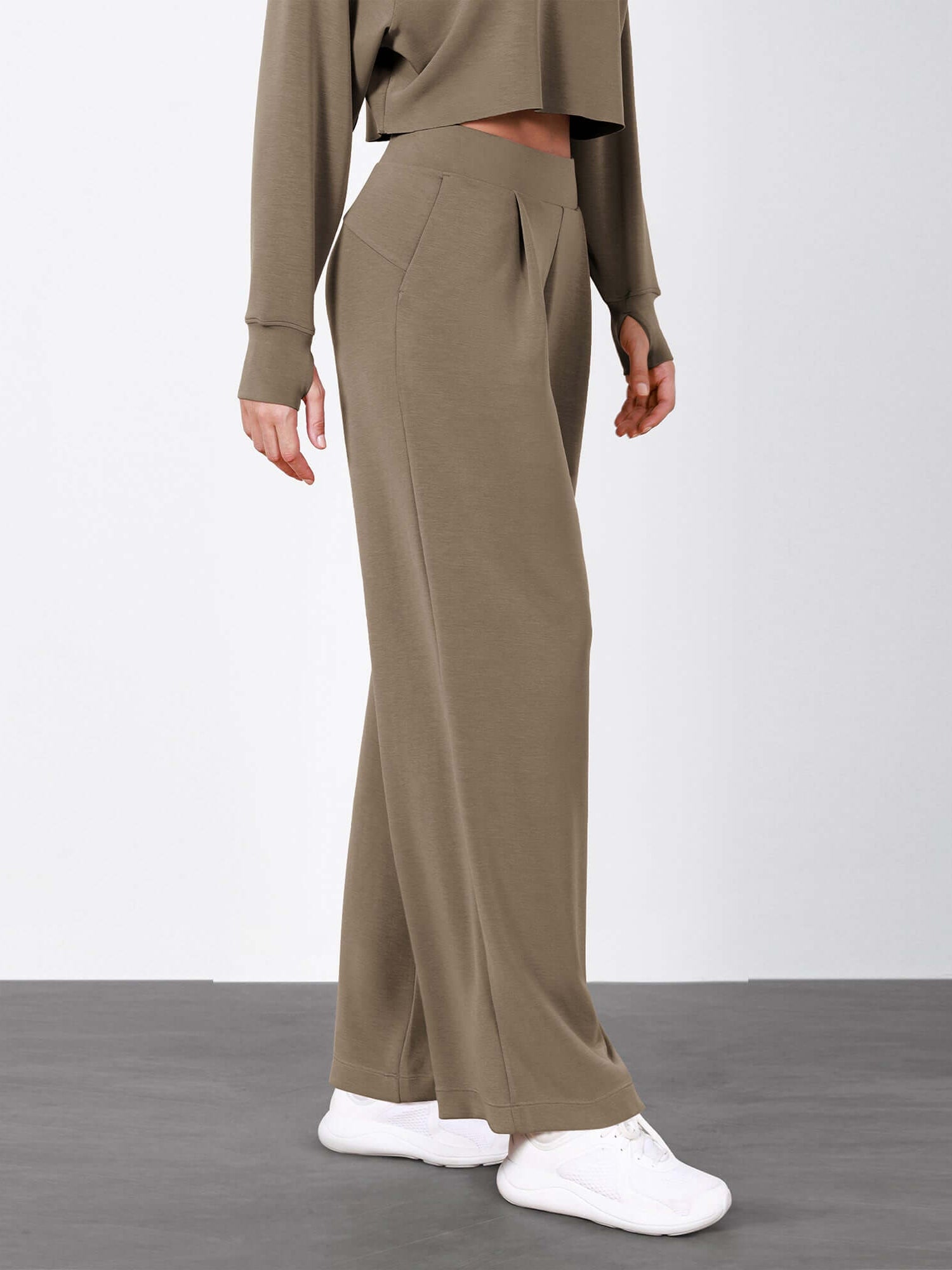 Modal Soft High Waist Wide Leg Casual Pants with Pockets - ododos