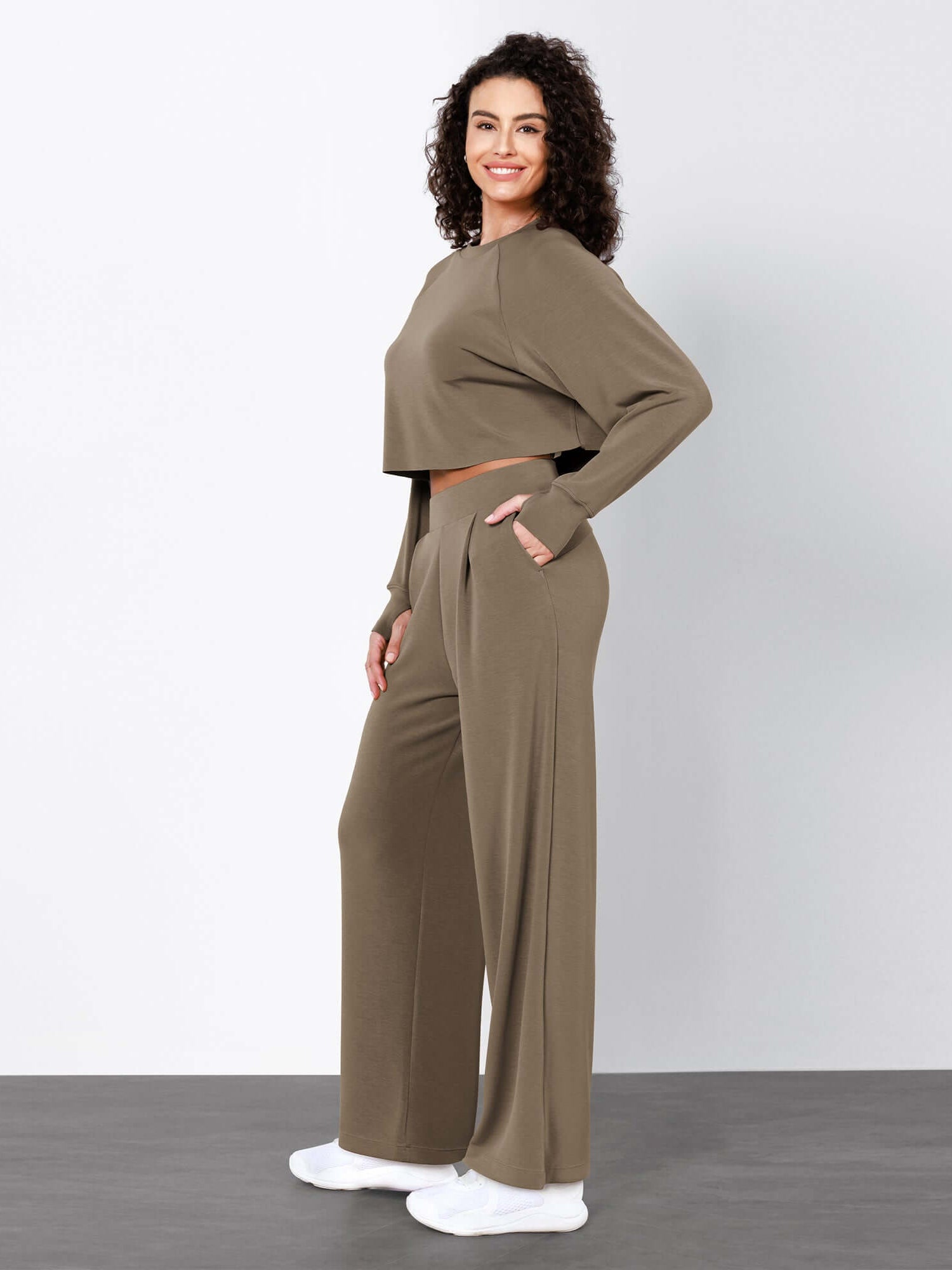 Modal Soft High Waist Wide Leg Casual Pants with Pockets - ododos