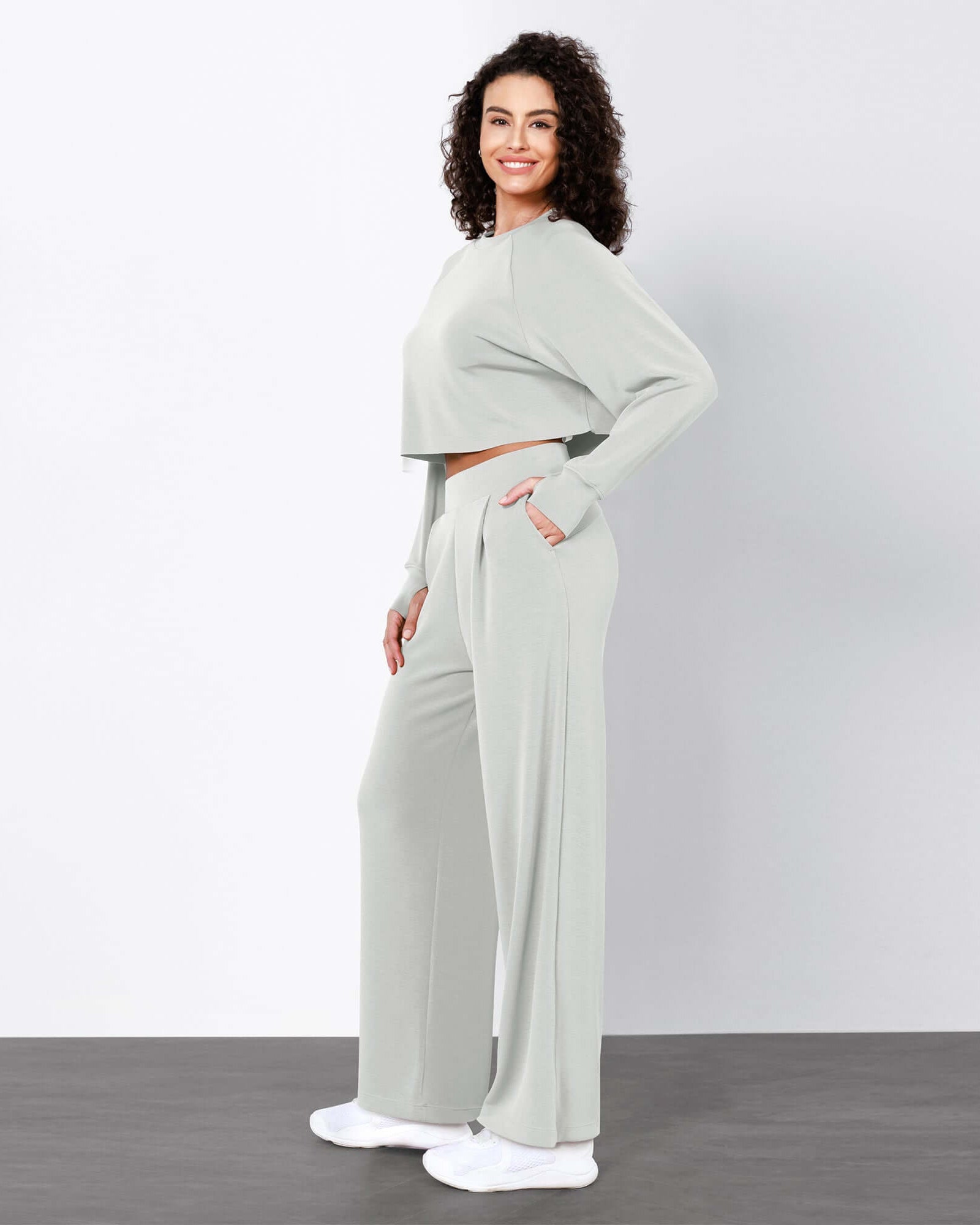 Modal Soft High Waist Wide Leg Casual Pants with Pockets - ododos