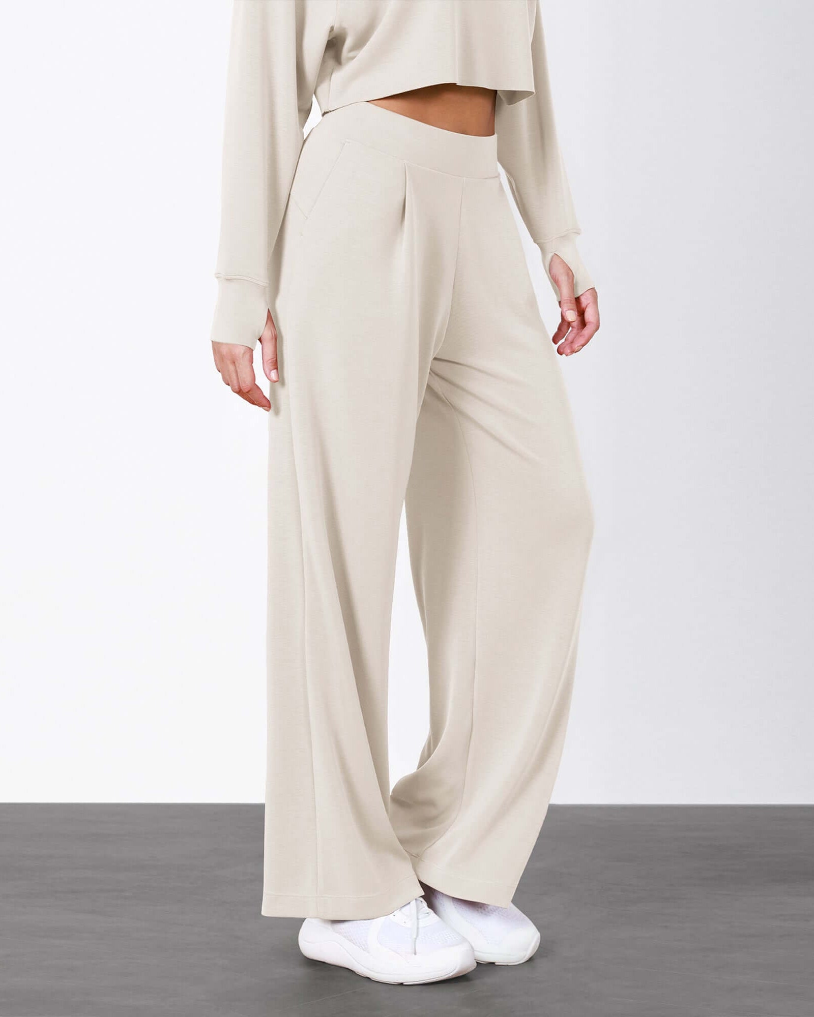 Modal Soft High Waist Wide Leg Casual Pants with Pockets - ododos