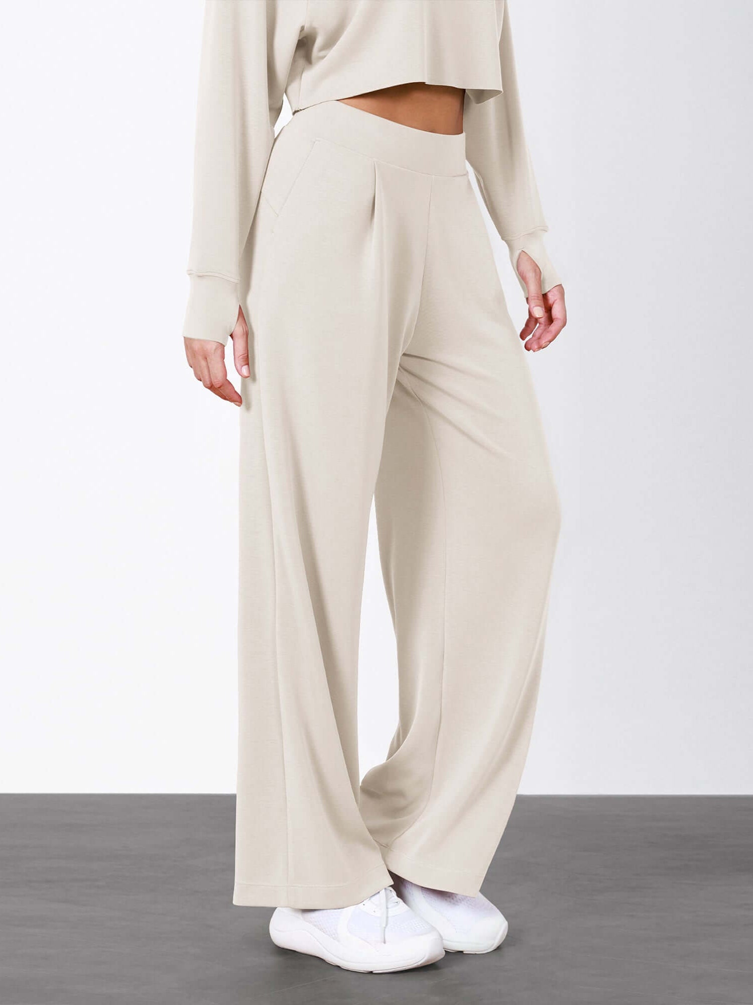 Modal Soft High Waist Wide Leg Casual Pants with Pockets - ododos