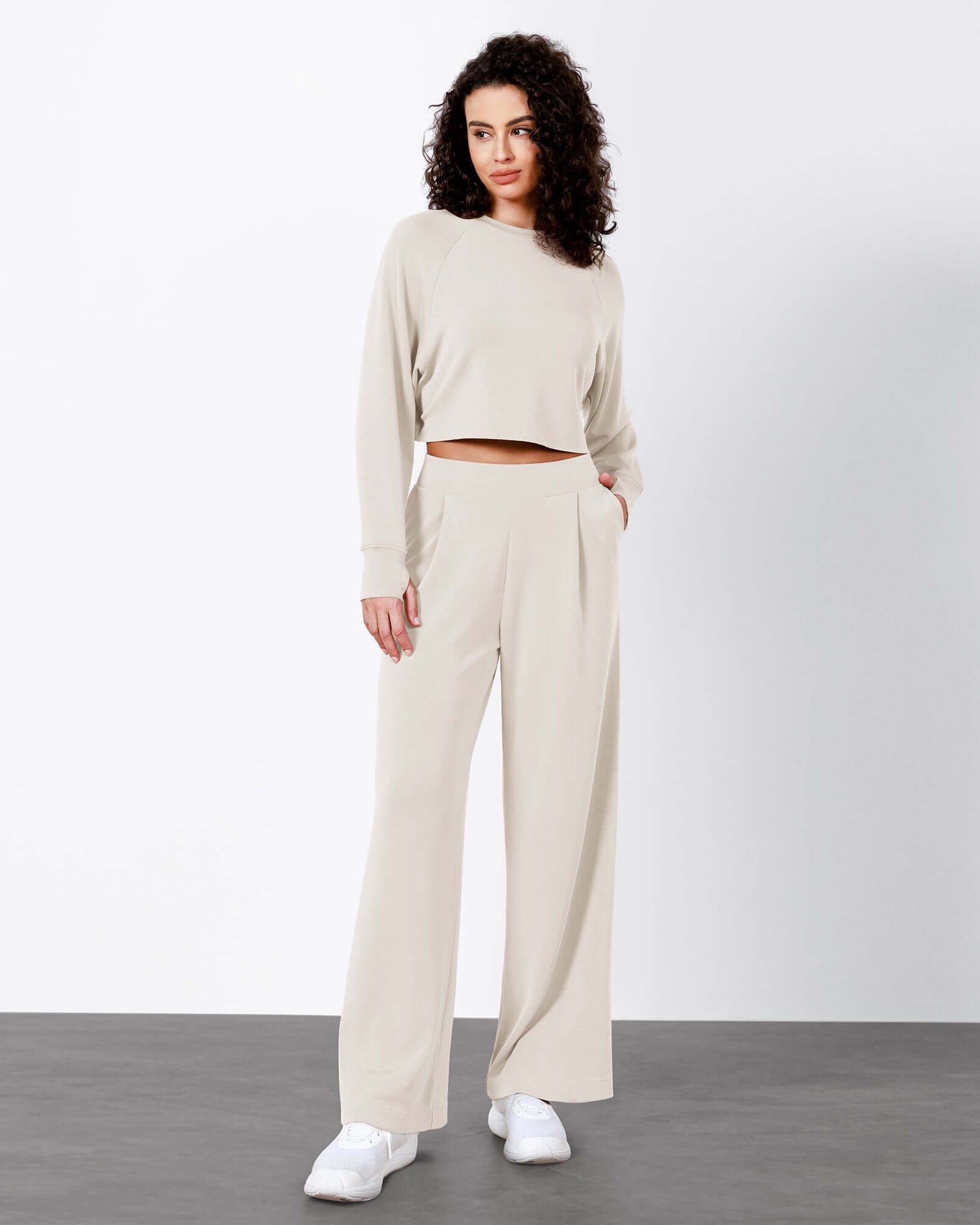 Modal Soft High Waist Wide Leg Casual Pants with Pockets - ododos
