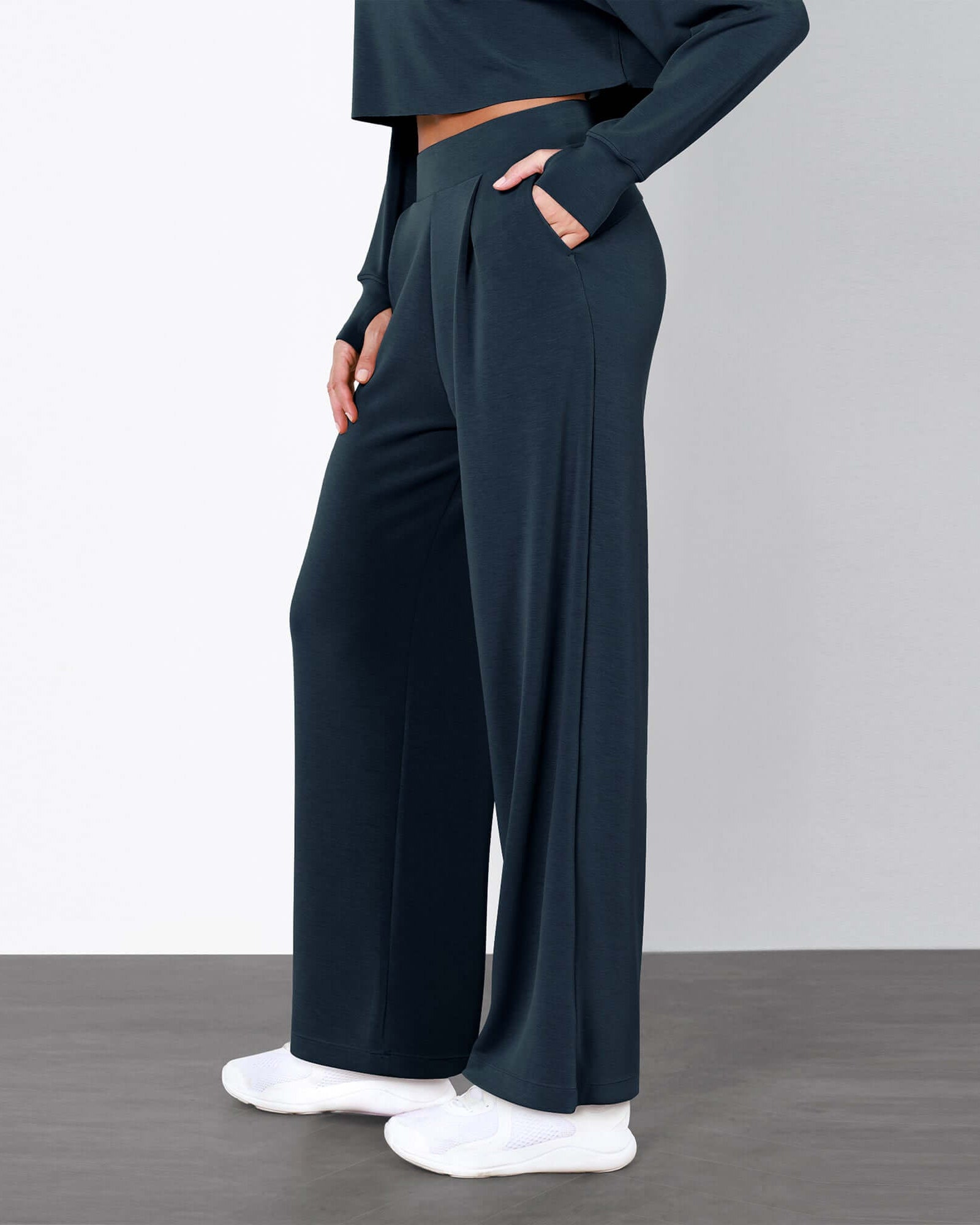 Modal Soft High Waist Wide Leg Casual Pants with Pockets - ododos