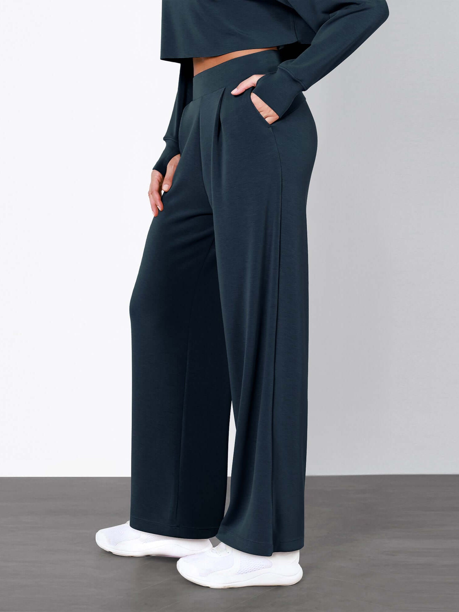 Modal Soft High Waist Wide Leg Casual Pants with Pockets - ododos