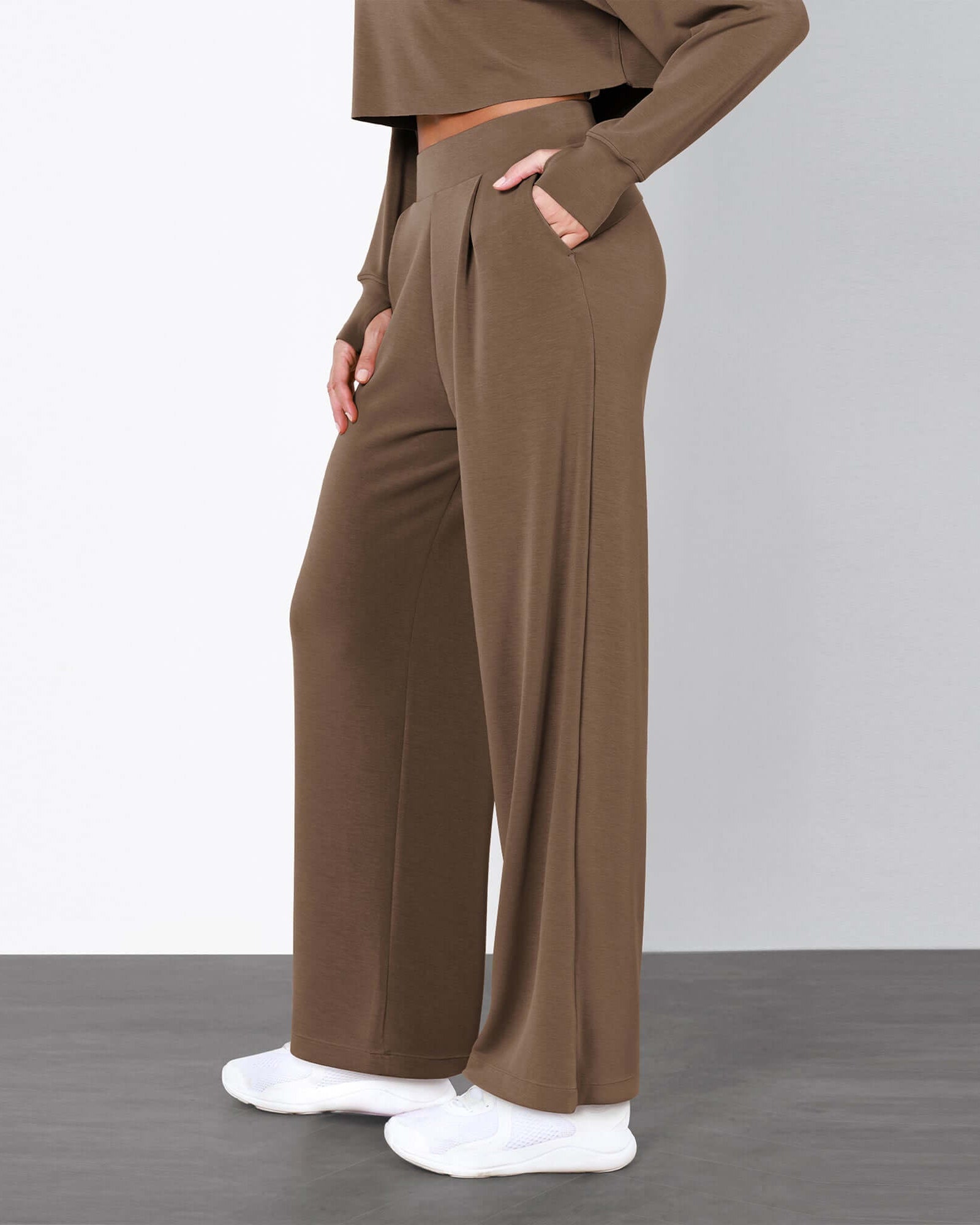 Modal Soft High Waist Wide Leg Casual Pants with Pockets - ododos