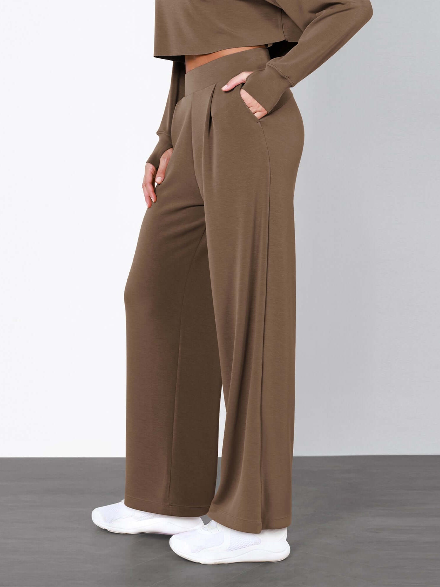 Modal Soft High Waist Wide Leg Casual Pants with Pockets - ododos
