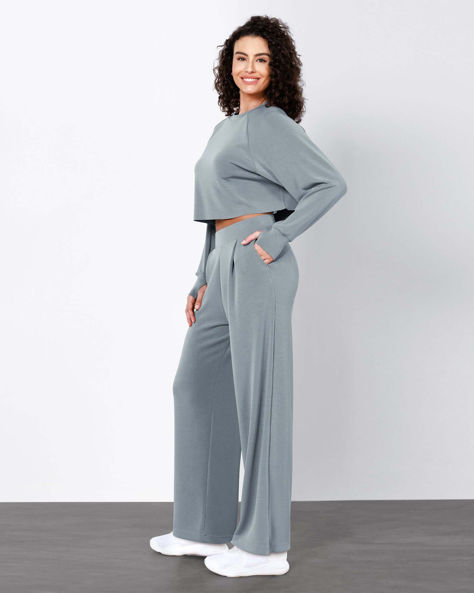 Modal Soft High Waist Wide Leg Casual Pants with Pockets Slate Grey - ododos