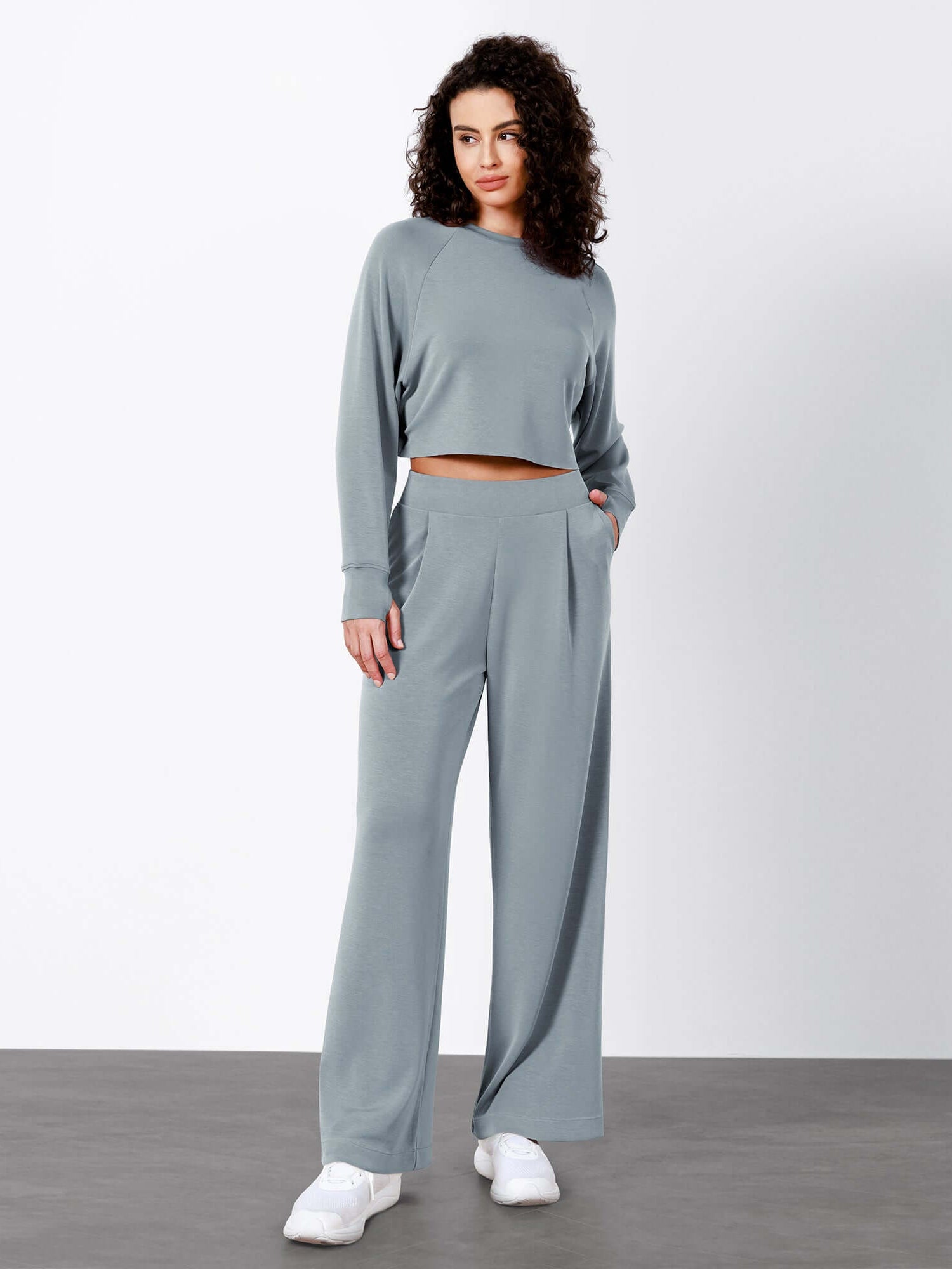 Modal Soft High Waist Wide Leg Casual Pants with Pockets - ododos