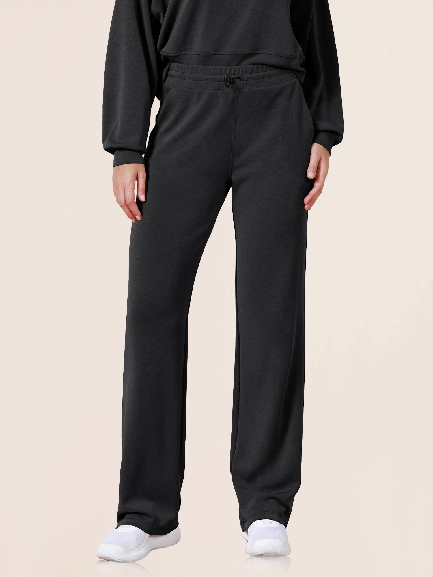 27 Adjustable Shockcord High Waist Casual Lounge Pants with Pockets Black - ododos
