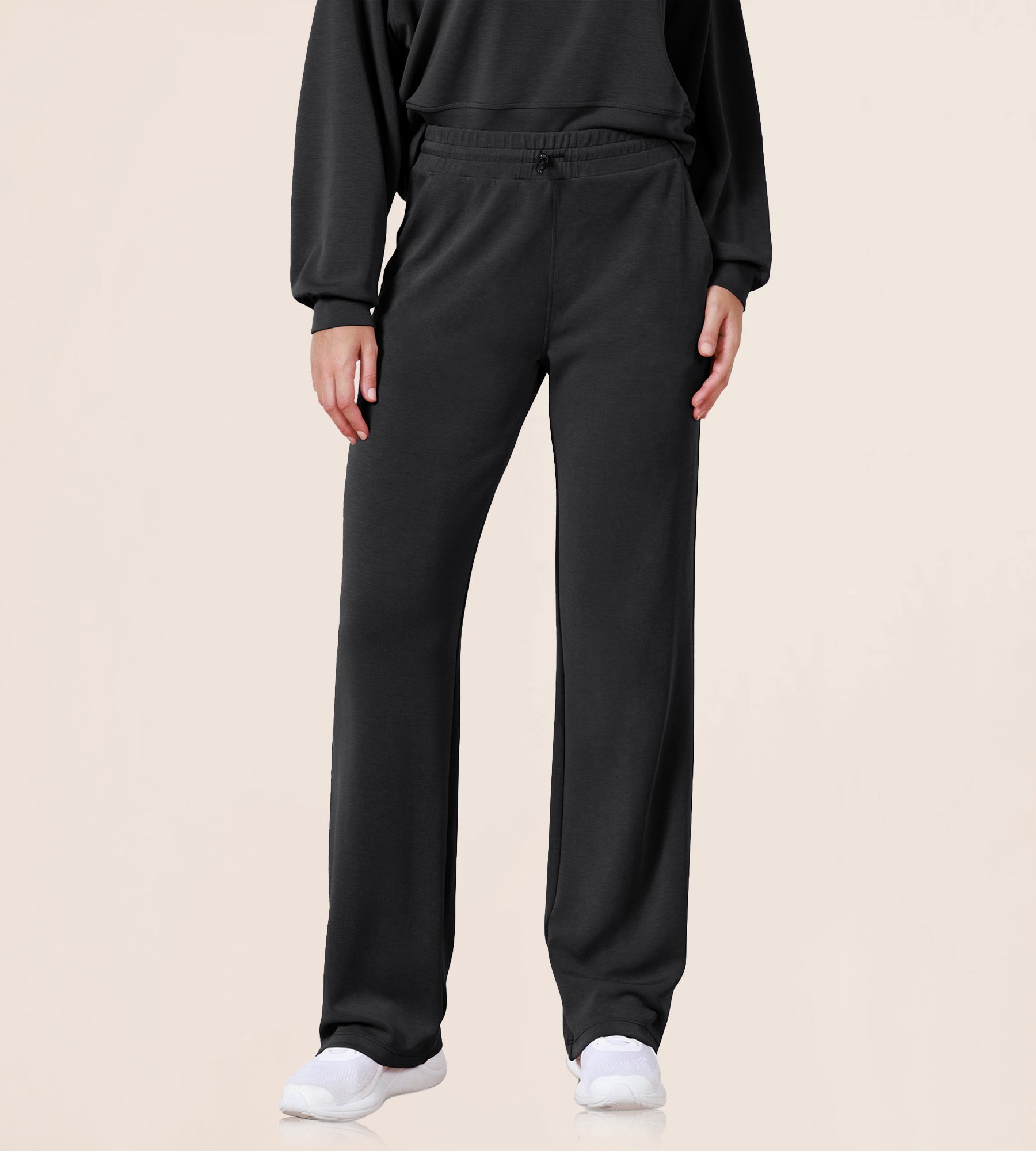 27 Adjustable Shockcord High Waist Casual Lounge Pants with Pockets Black - ododos