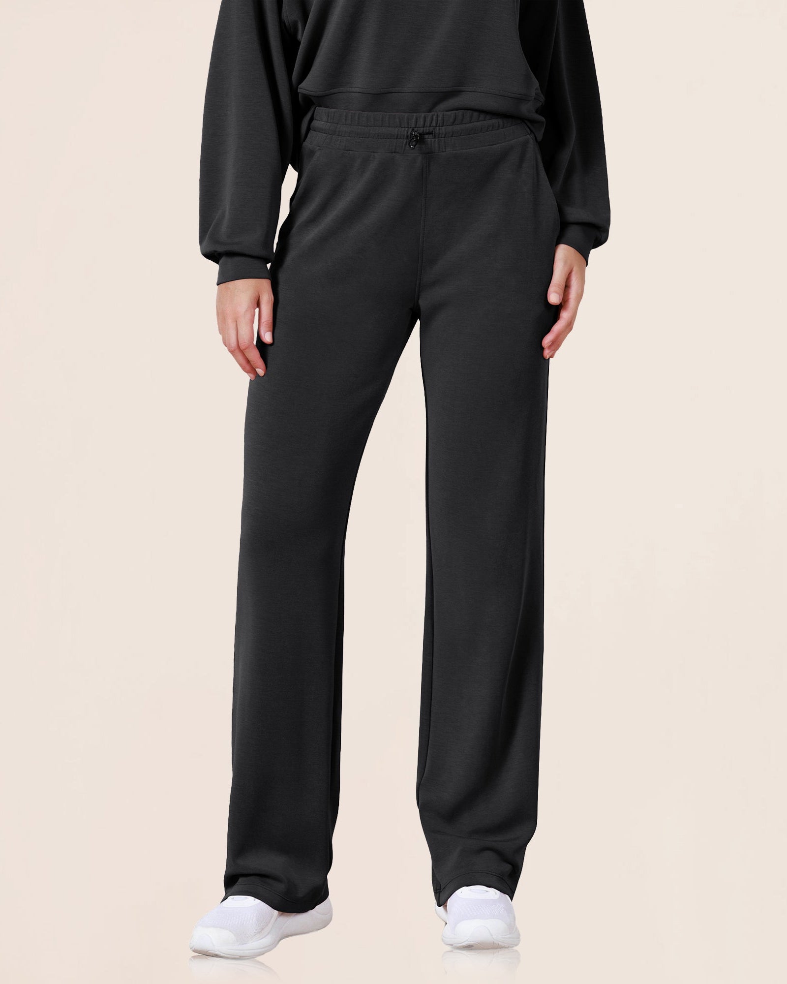 27 Adjustable Shockcord High Waist Casual Lounge Pants with Pockets Black - ododos