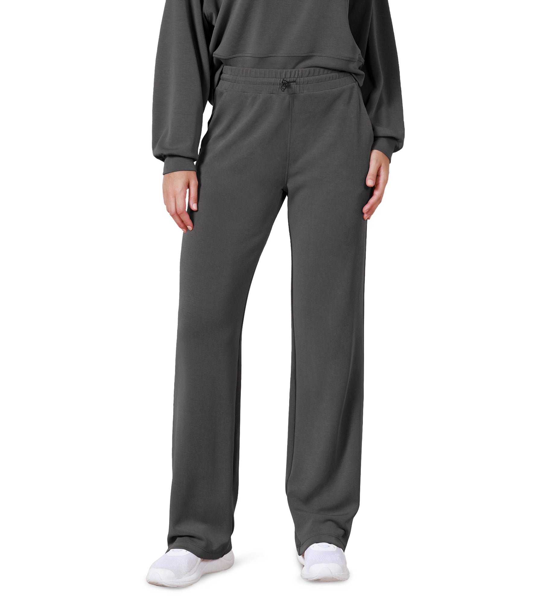 27 Adjustable Shockcord High Waist Casual Lounge Pants with Pockets Charcoal - ododos