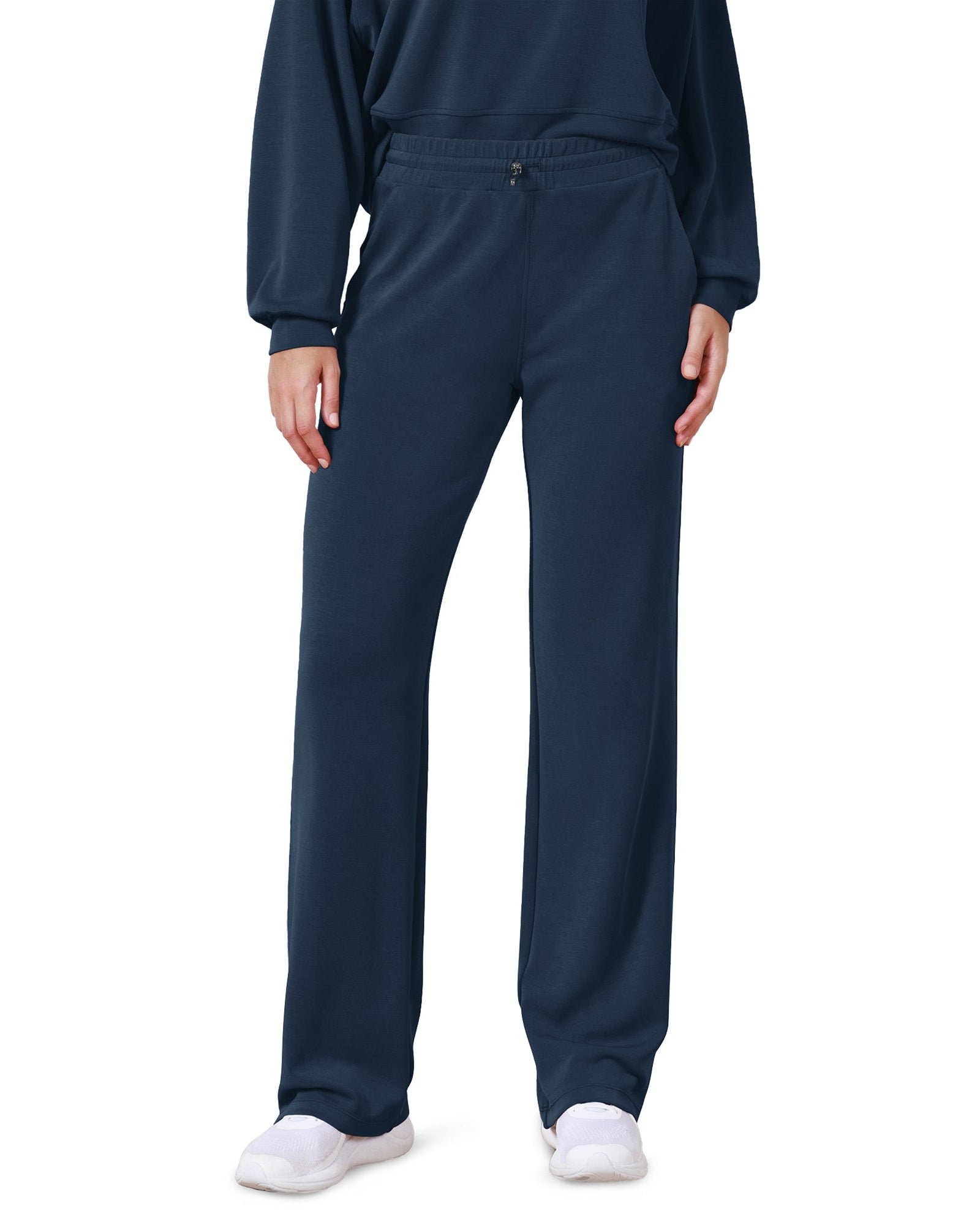 27 Adjustable Shockcord High Waist Casual Lounge Pants with Pockets Deep Blue - ododos