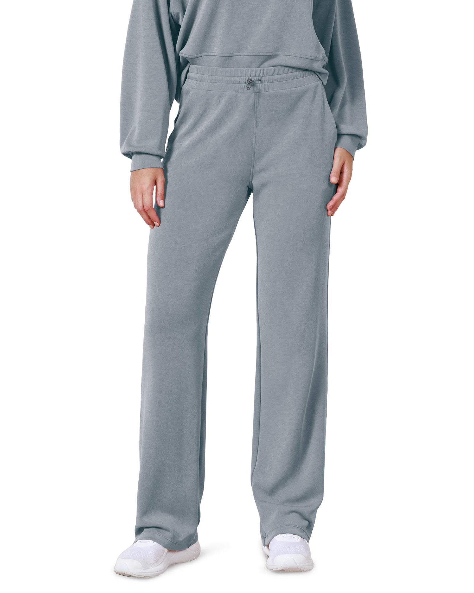 27 Adjustable Shockcord High Waist Casual Lounge Pants with Pockets Grey Blue - ododos