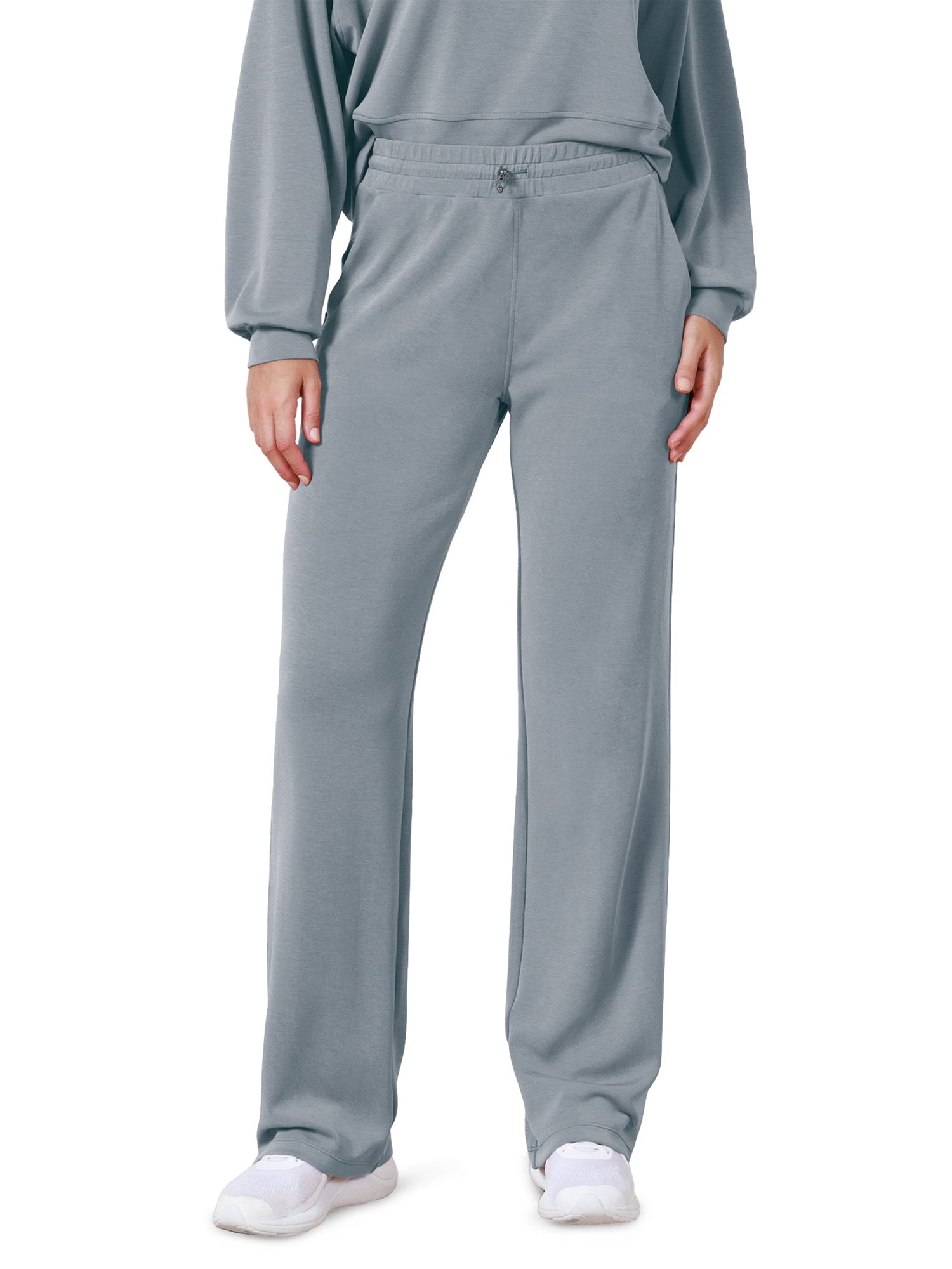 27 Adjustable Shockcord High Waist Casual Lounge Pants with Pockets Grey Blue - ododos