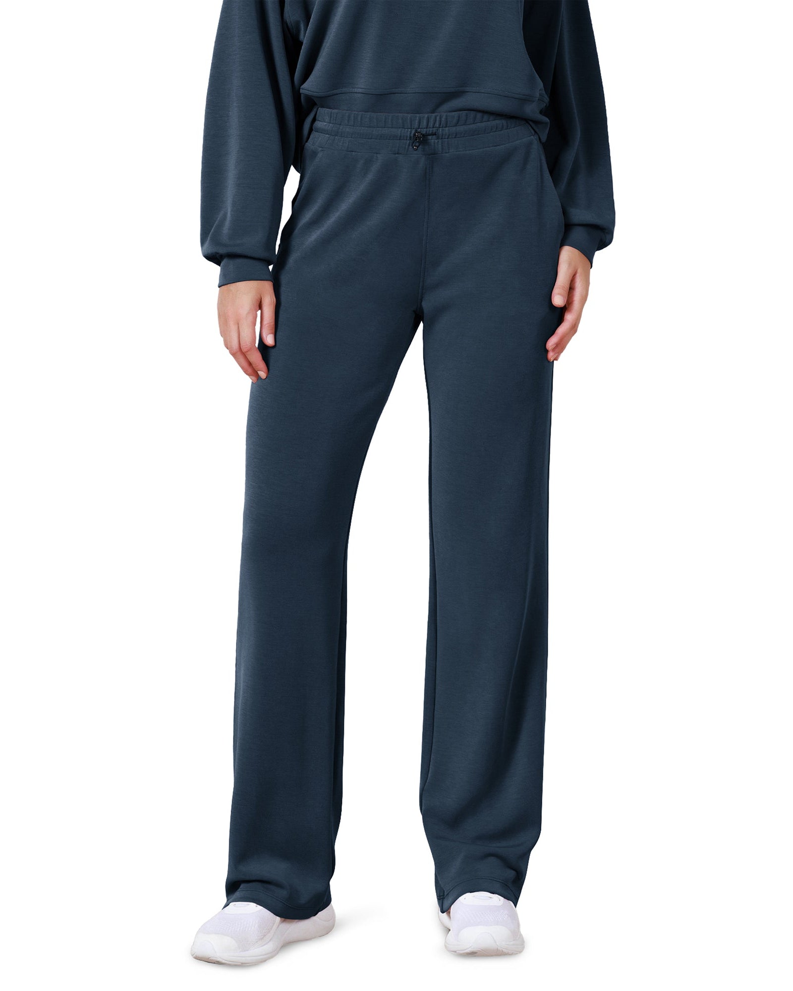 27 Adjustable Shockcord High Waist Casual Lounge Pants with Pockets Navy - ododos
