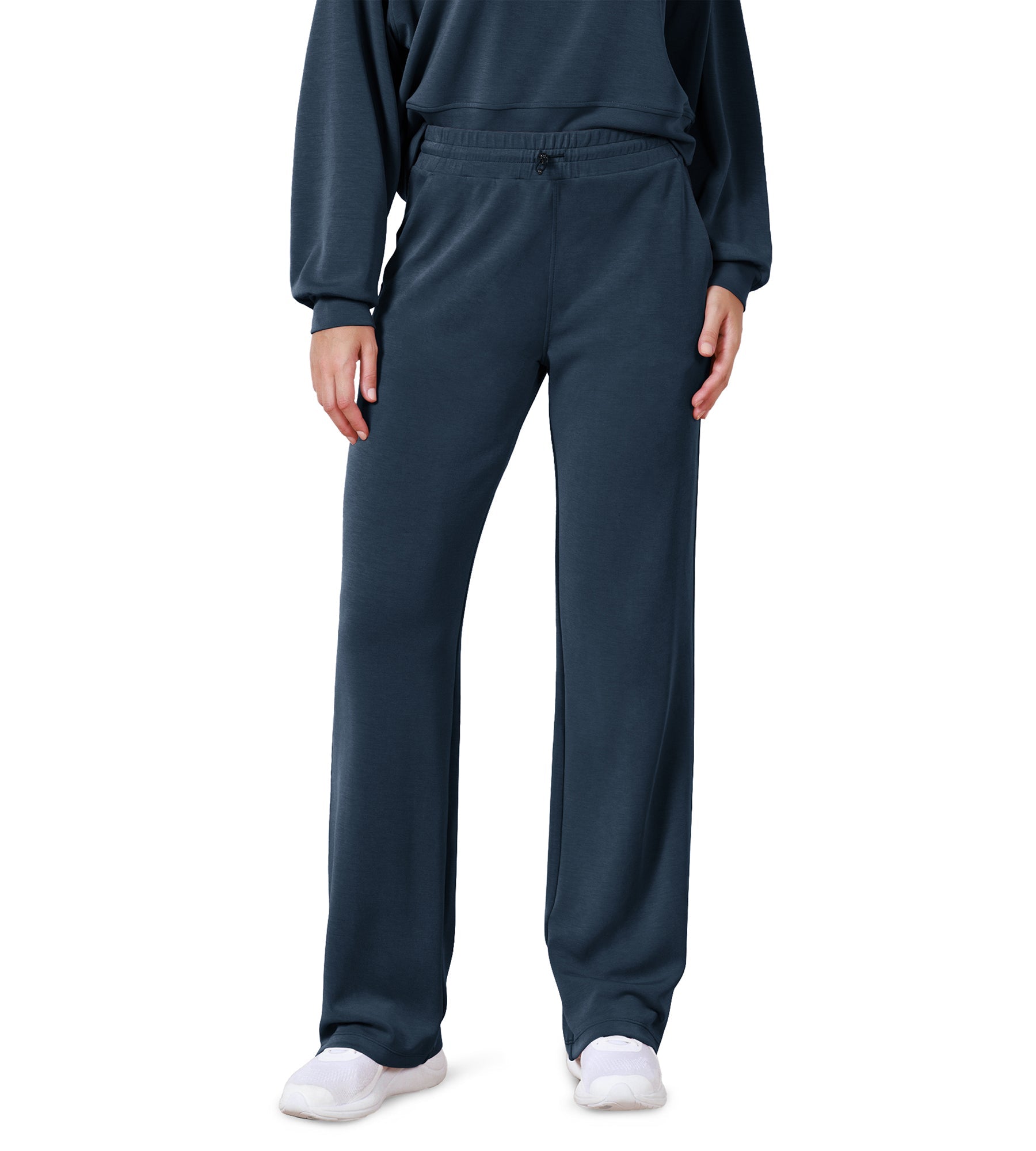 27 Adjustable Shockcord High Waist Casual Lounge Pants with Pockets Navy - ododos