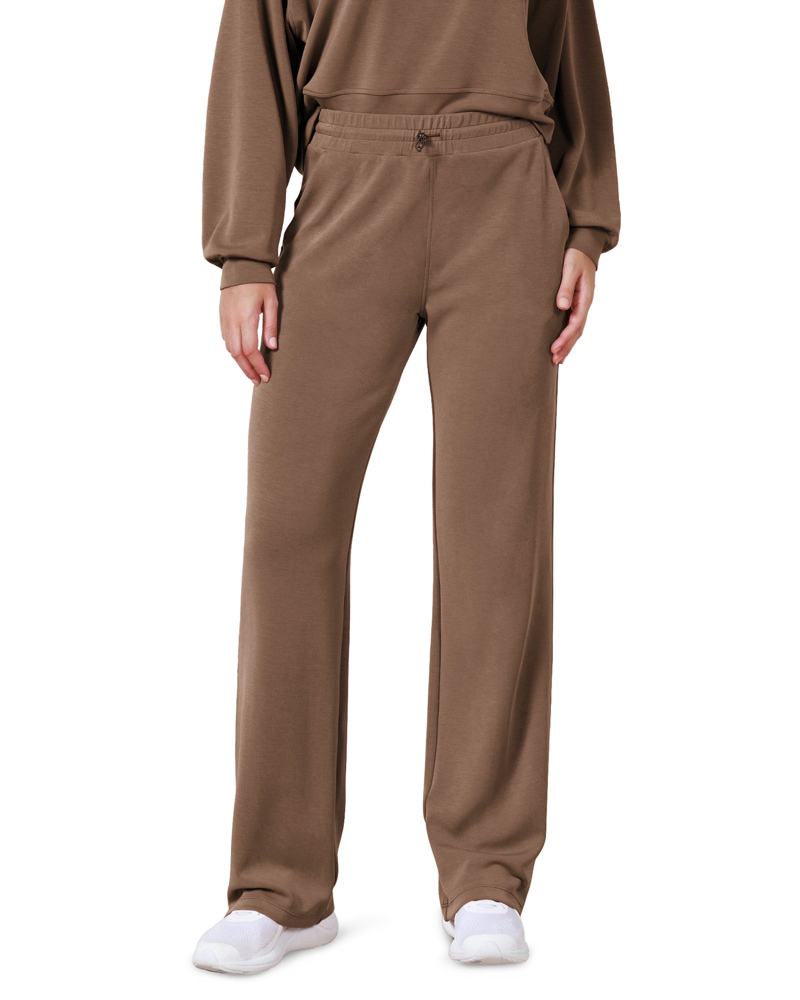 27 Adjustable Shockcord High Waist Casual Lounge Pants with Pockets Nutria - ododos