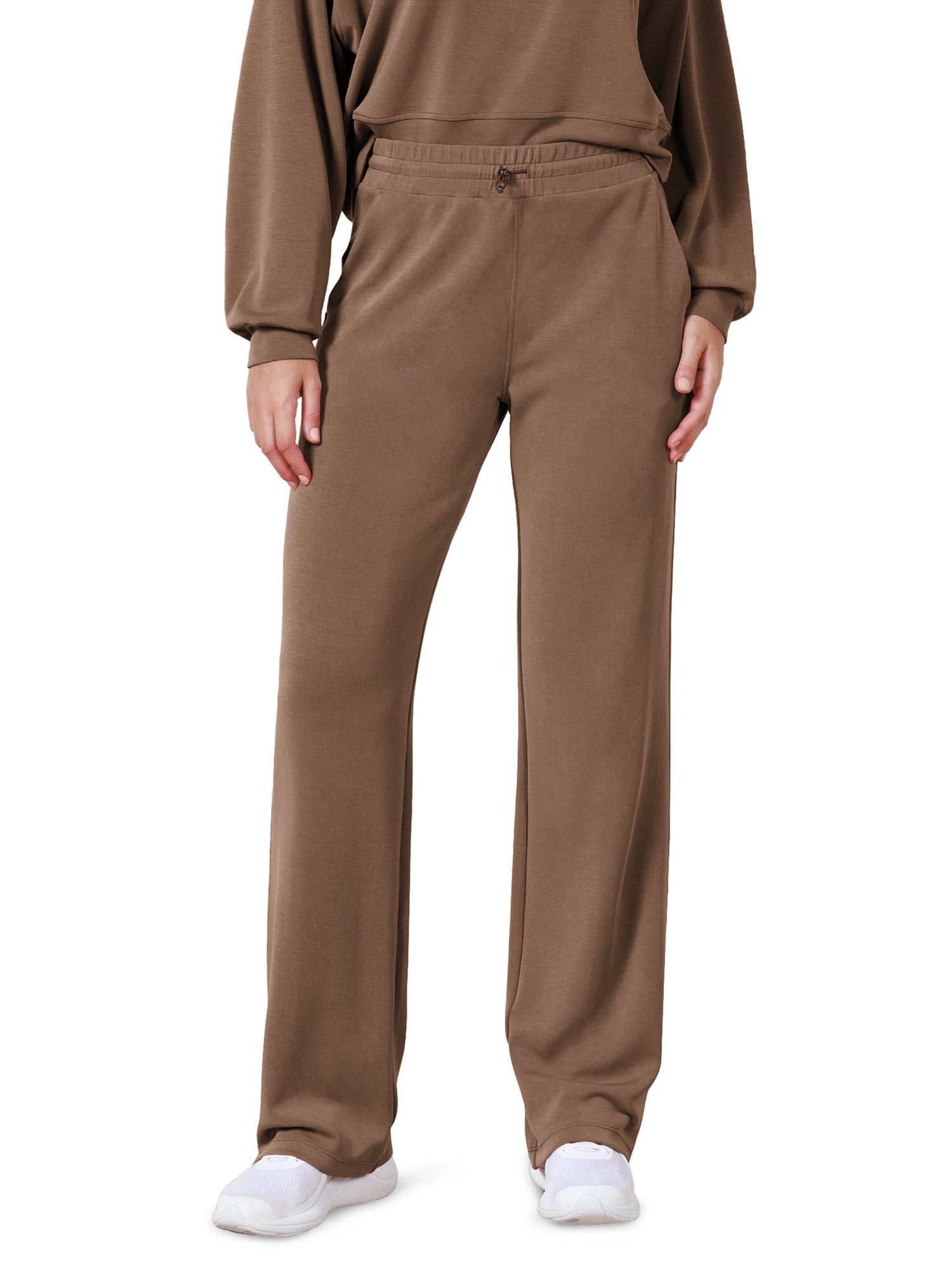 27 Adjustable Shockcord High Waist Casual Lounge Pants with Pockets Nutria - ododos