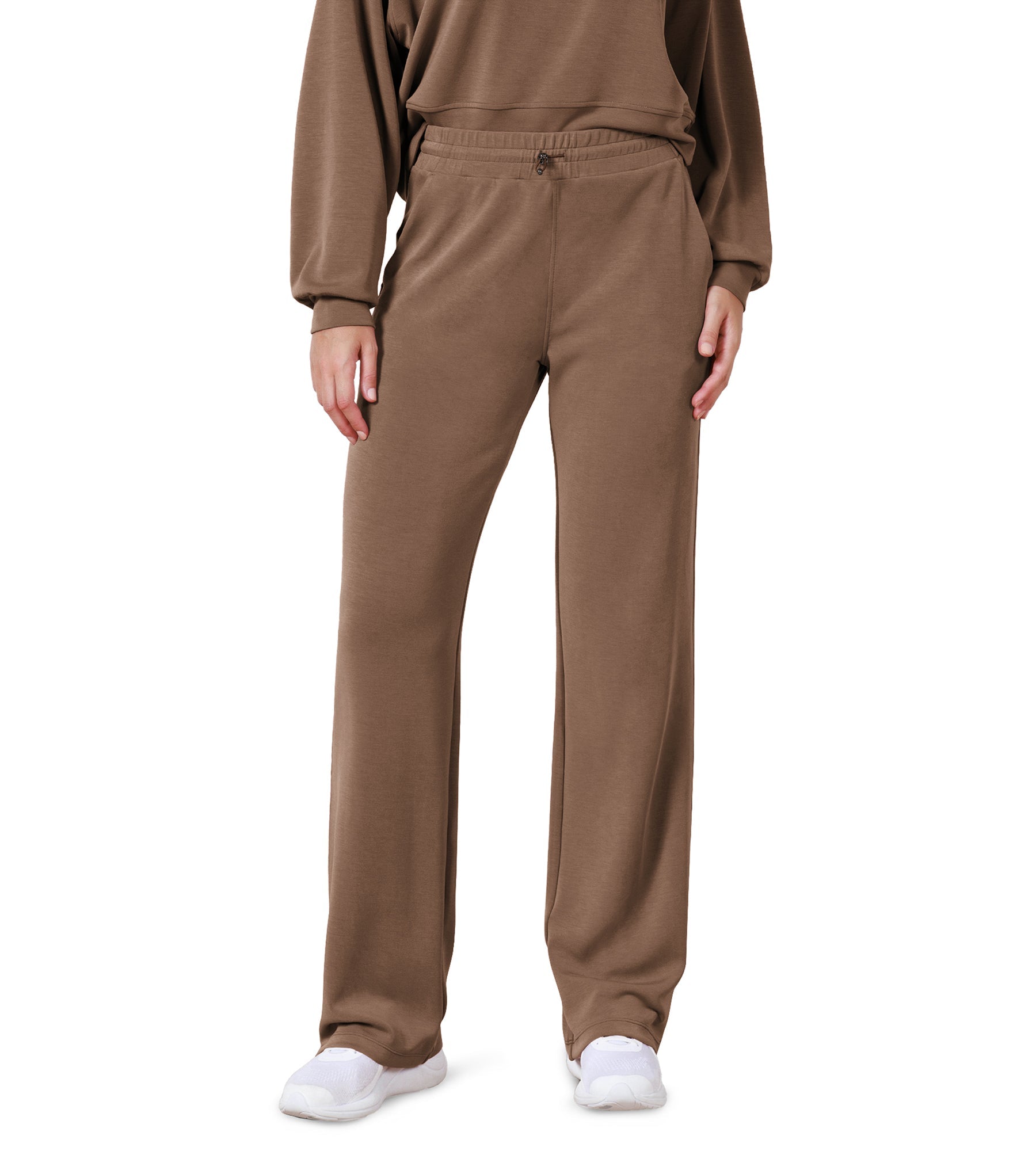 27 Adjustable Shockcord High Waist Casual Lounge Pants with Pockets Nutria - ododos