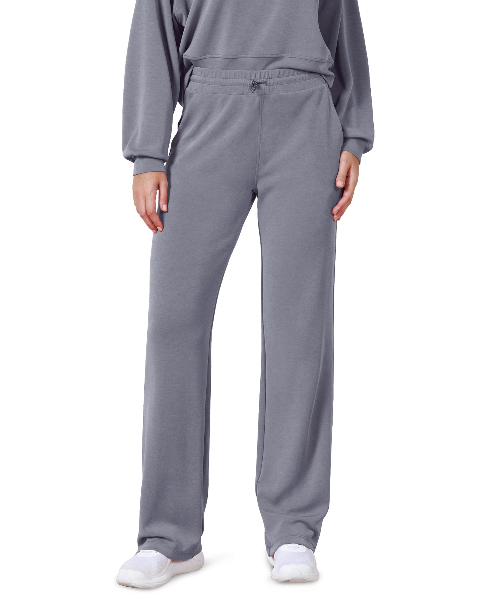 27 Adjustable Shockcord High Waist Casual Lounge Pants with Pockets Purple Gray - ododos