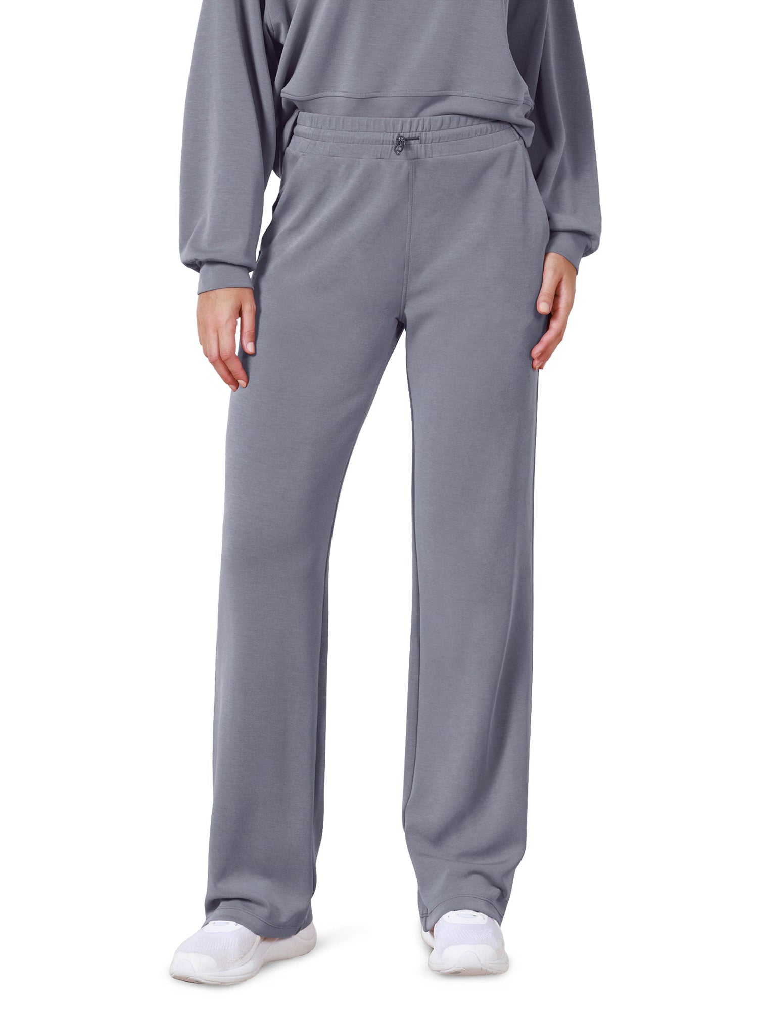 27 Adjustable Shockcord High Waist Casual Lounge Pants with Pockets Purple Gray - ododos