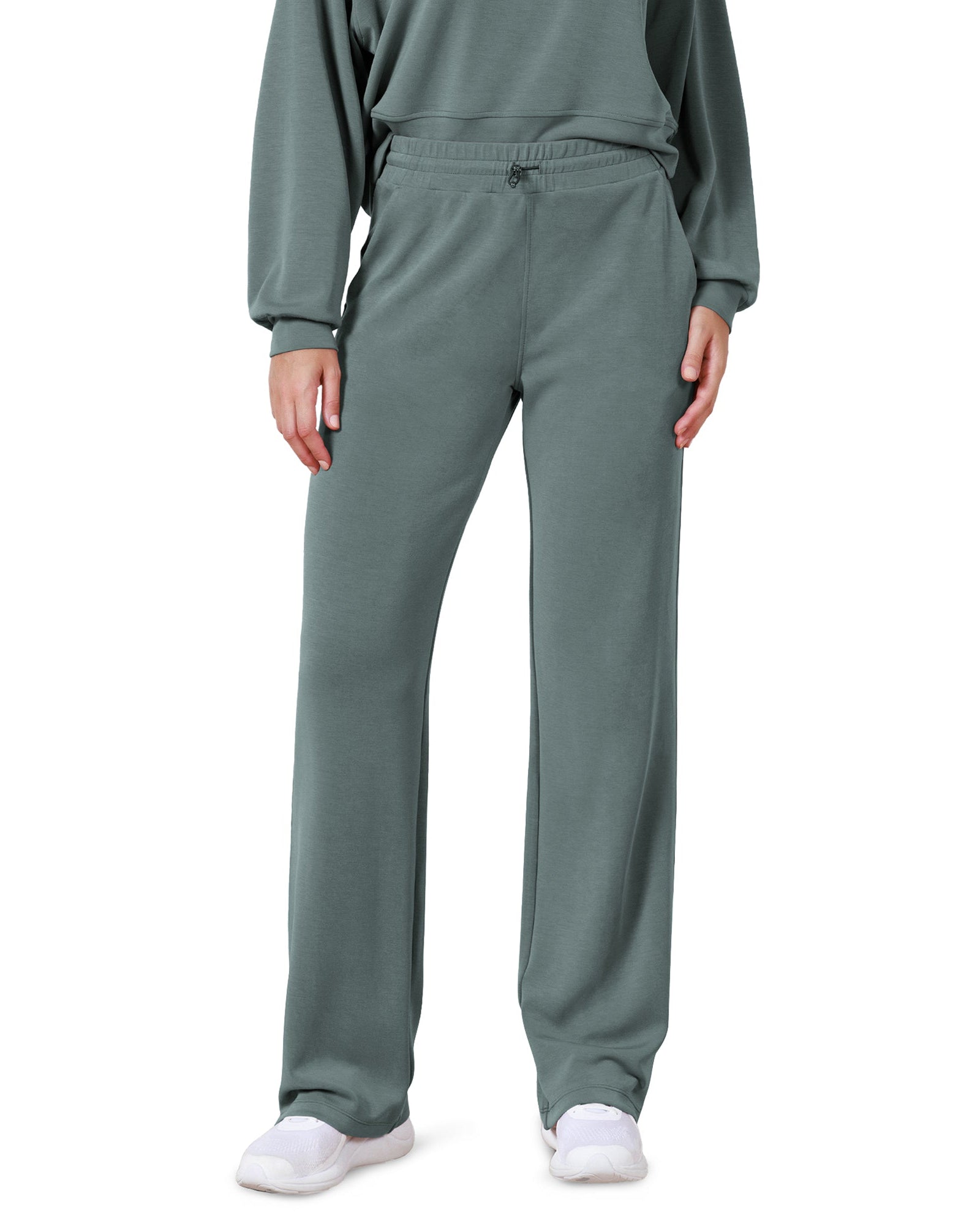 27 Adjustable Shockcord High Waist Casual Lounge Pants with Pockets Slate Green - ododos