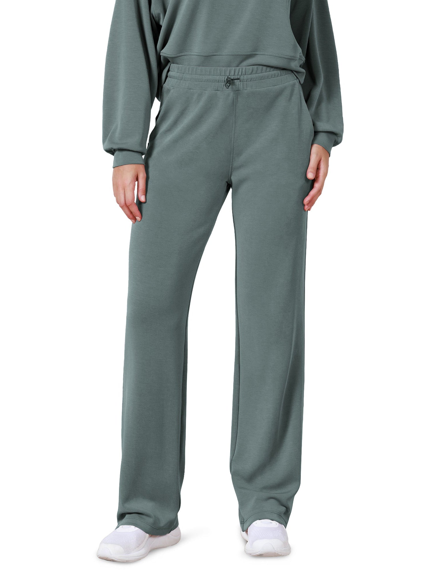 27 Adjustable Shockcord High Waist Casual Lounge Pants with Pockets Slate Green - ododos
