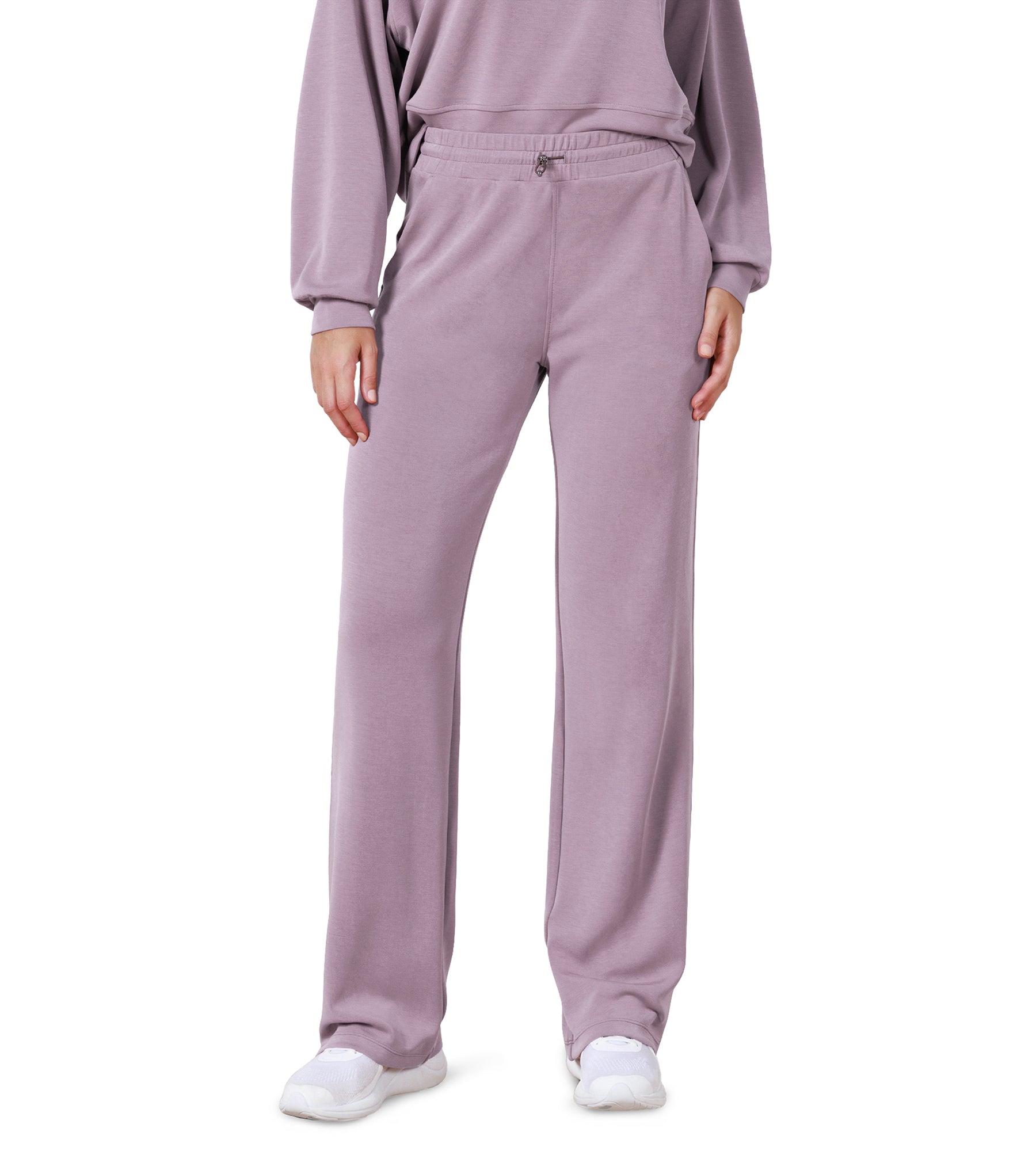 27 Adjustable Shockcord High Waist Casual Lounge Pants with Pockets Taro Purple - ododos