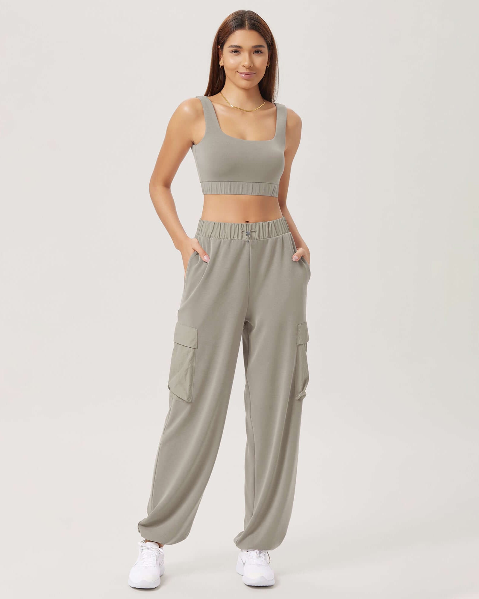 Wide Leg Cargo Adjustable Shockcord Loose Jogger Pants with Pockets - ododos
