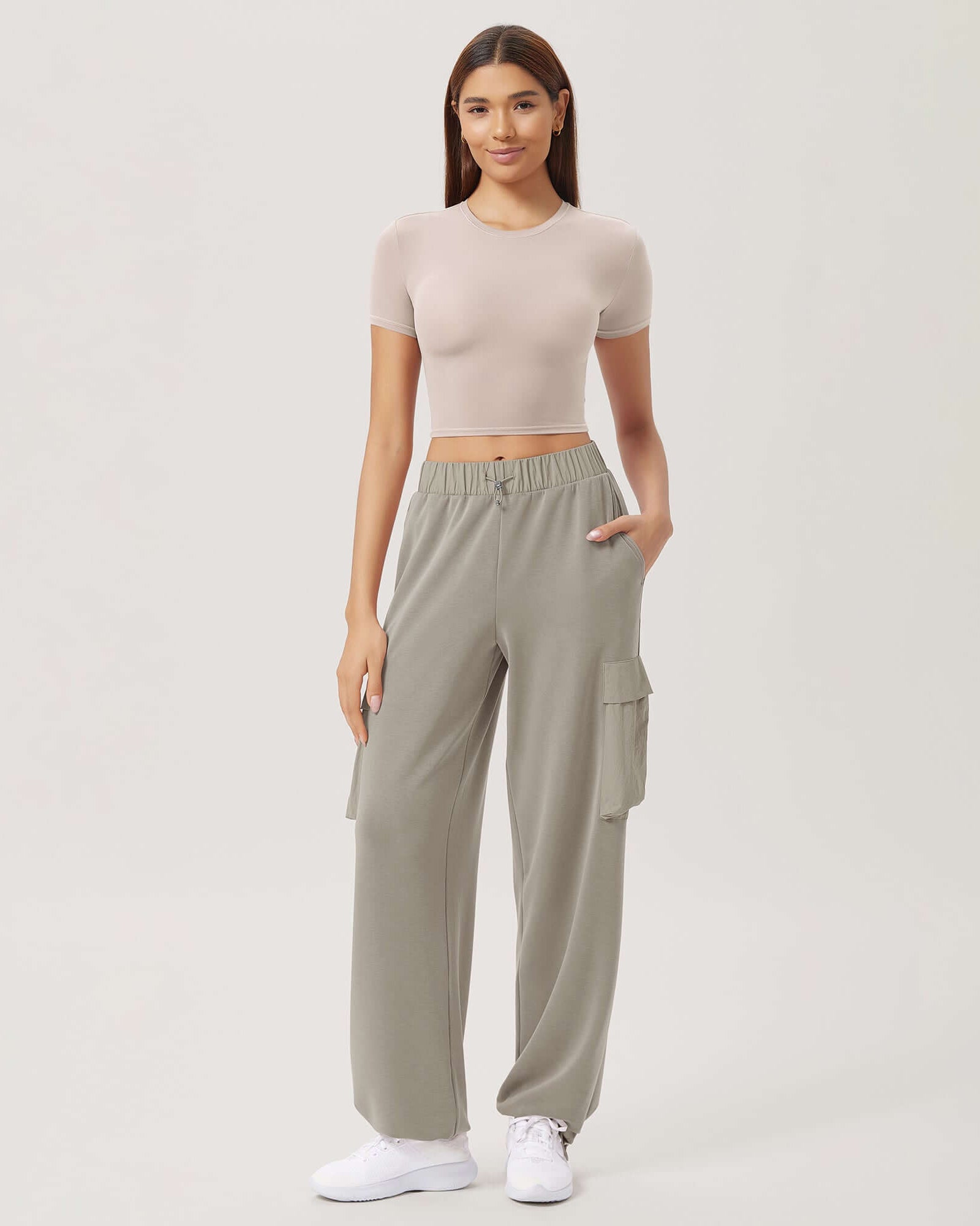 Wide Leg Cargo Adjustable Shockcord Loose Jogger Pants with Pockets - ododos