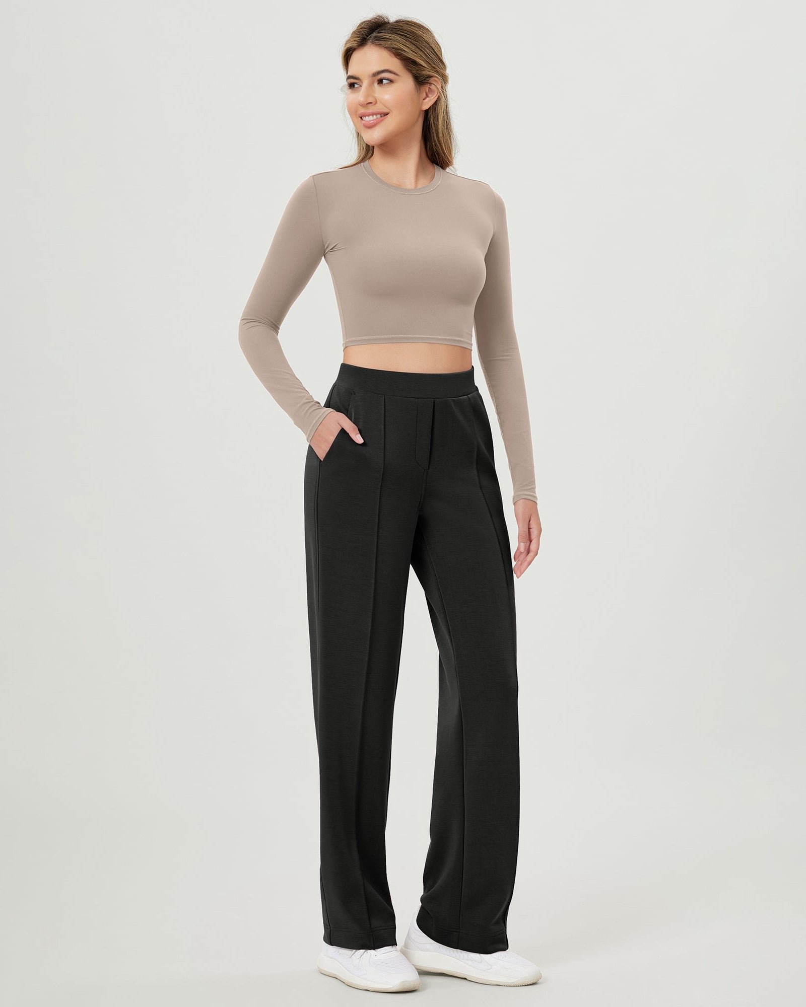 Modal Soft Mid Rise Pull-On Lounge Casual Work Pants with Pockets - ododos