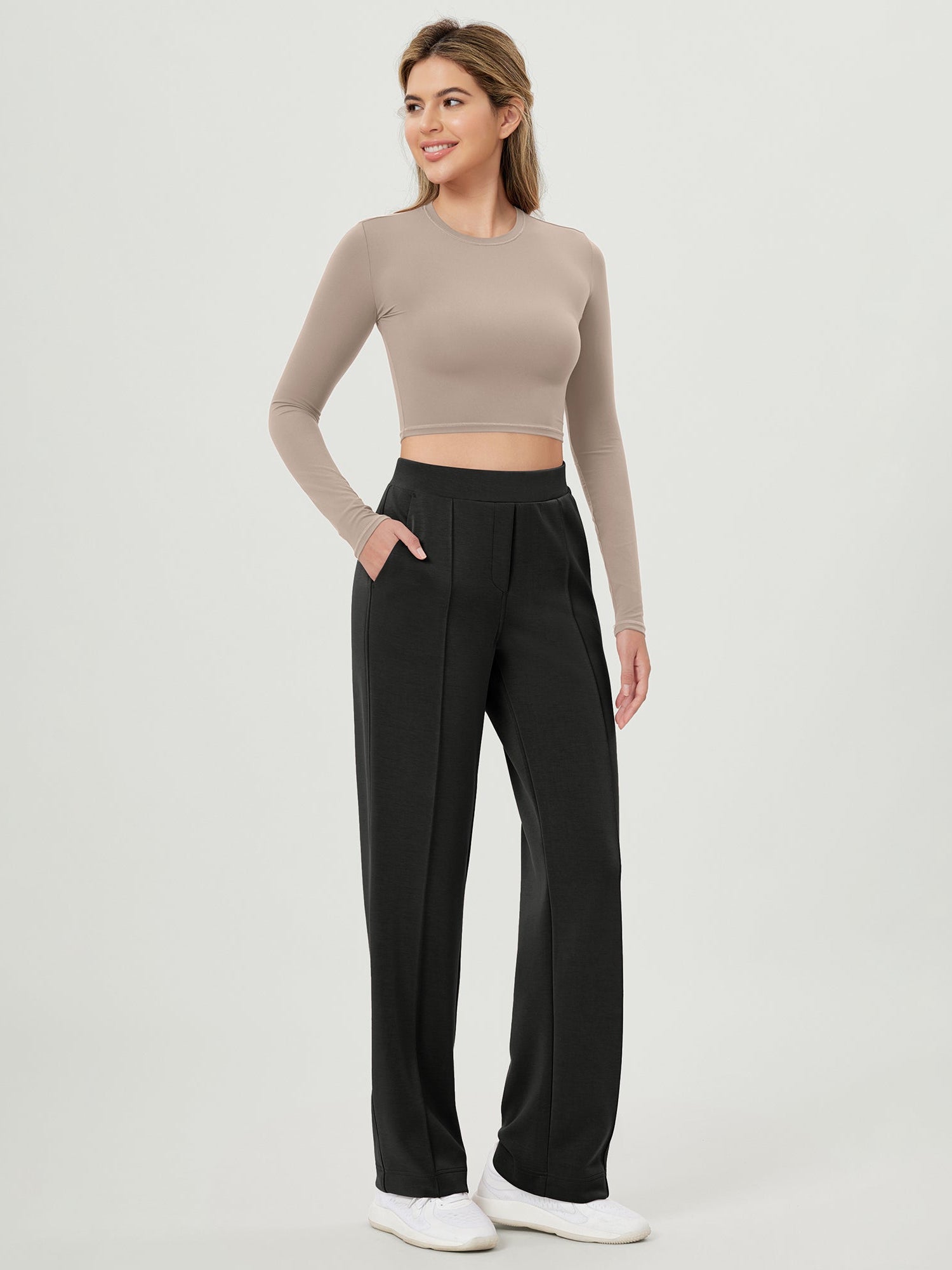 Modal Soft Mid Rise Pull-On Lounge Casual Work Pants with Pockets - ododos