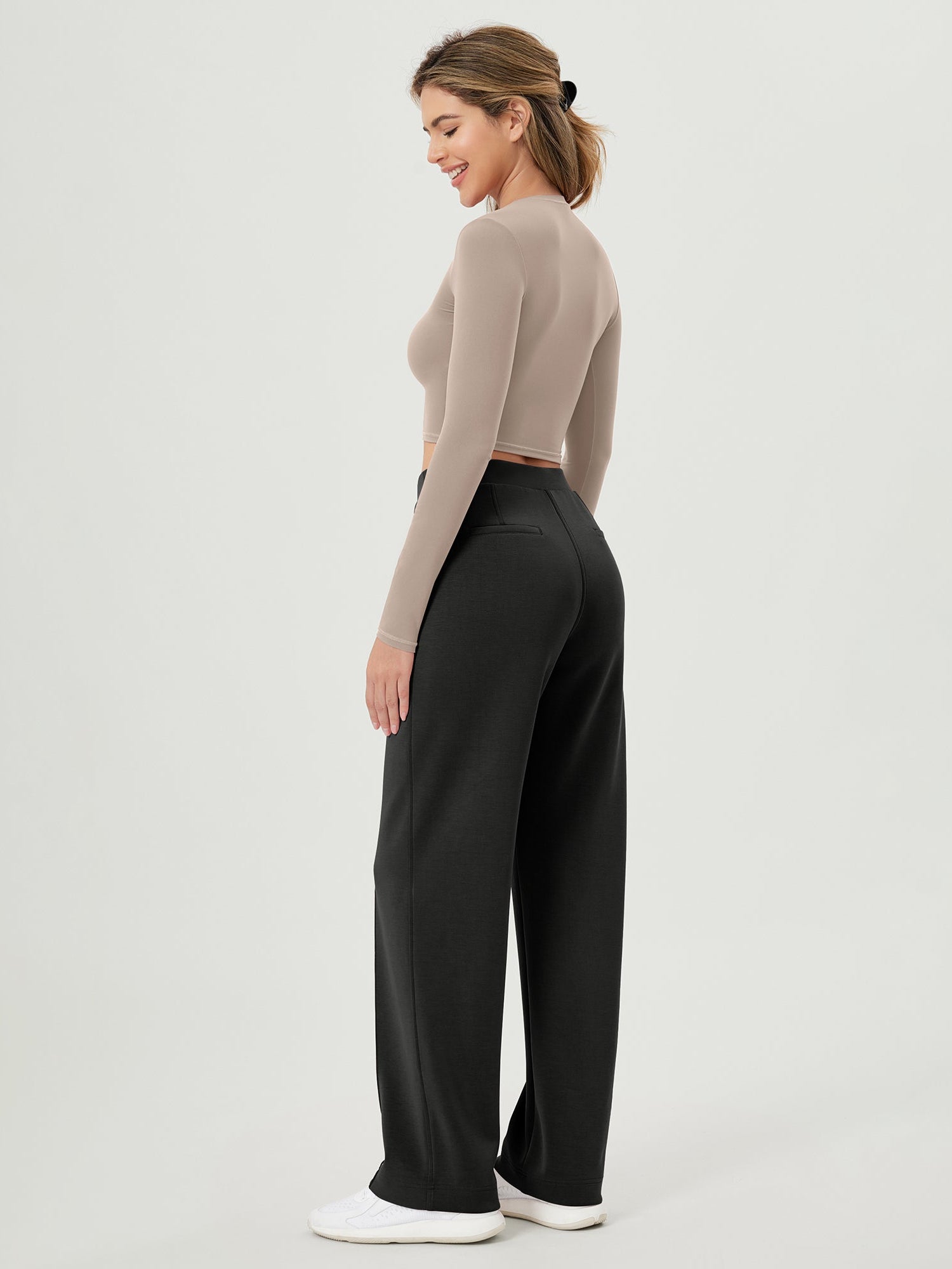 Modal Soft Mid Rise Pull-On Lounge Casual Work Pants with Pockets - ododos