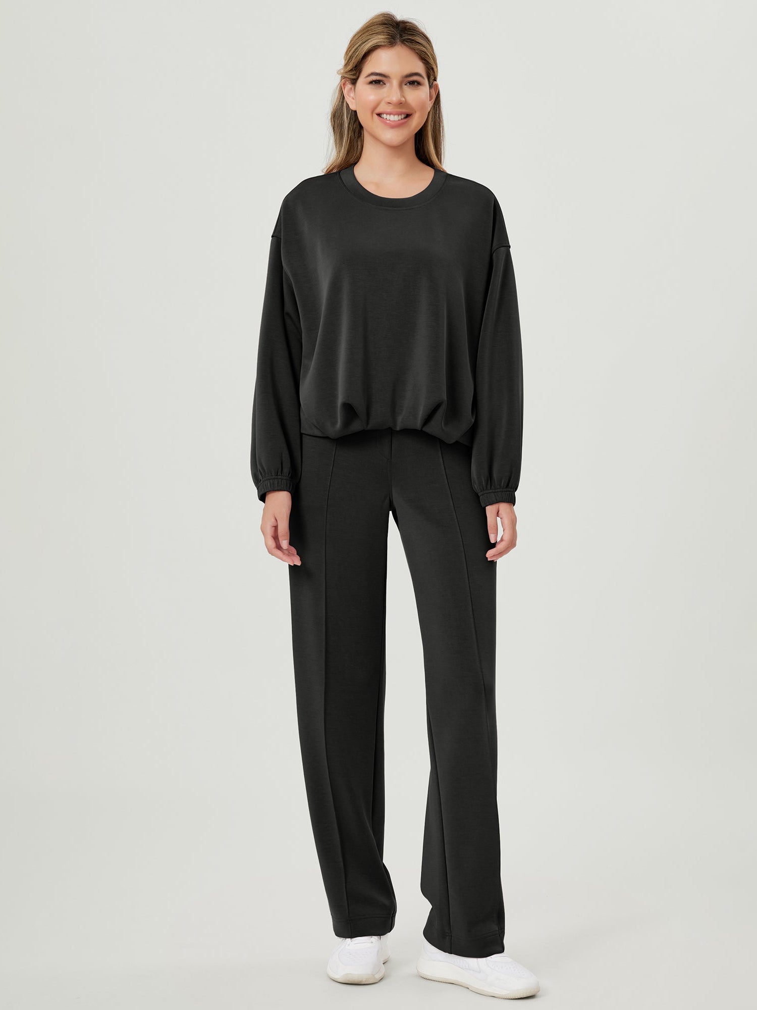 Modal Soft Mid Rise Pull-On Lounge Casual Work Pants with Pockets - ododos