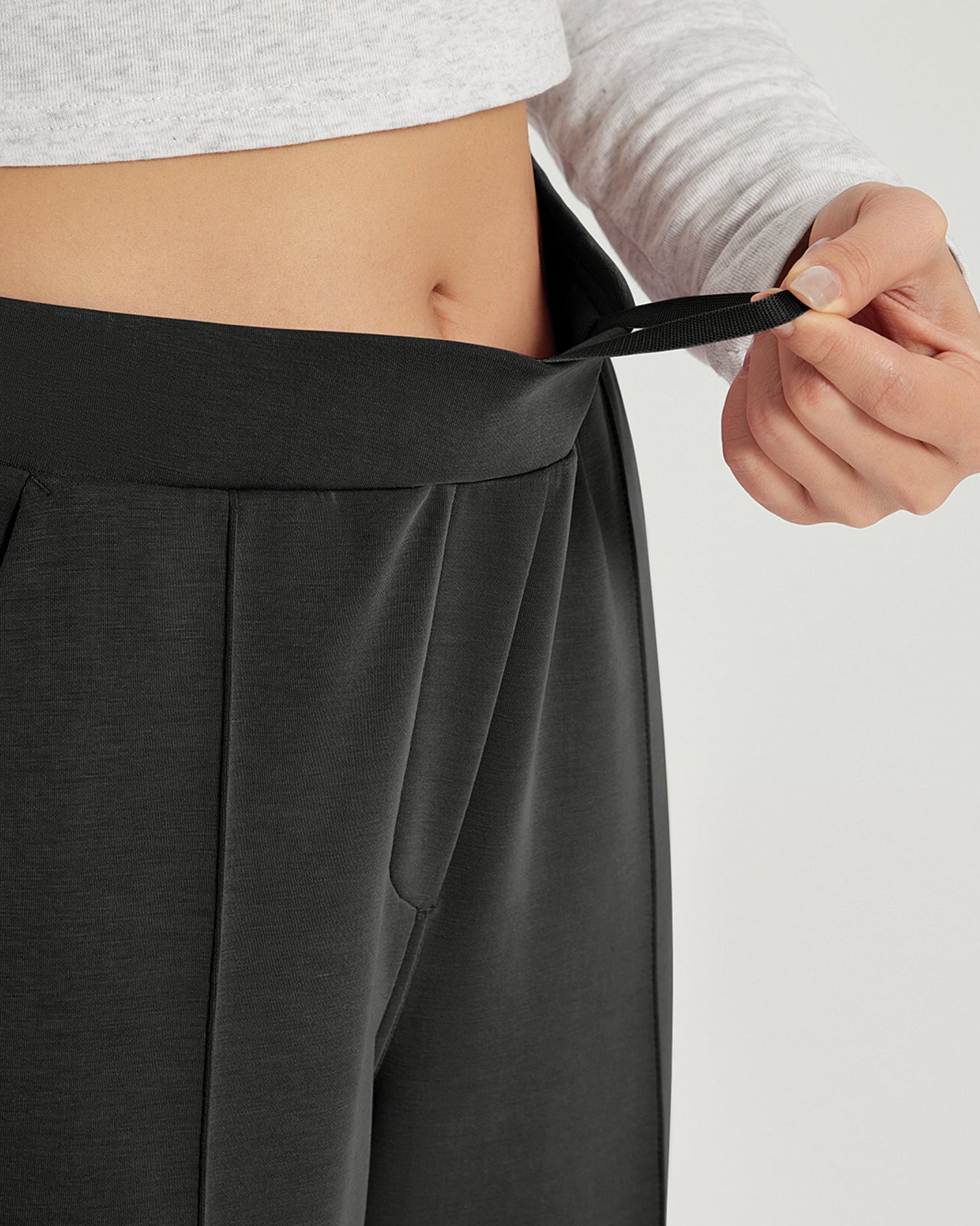 Modal Soft Mid Rise Pull-On Lounge Casual Work Pants with Pockets - ododos