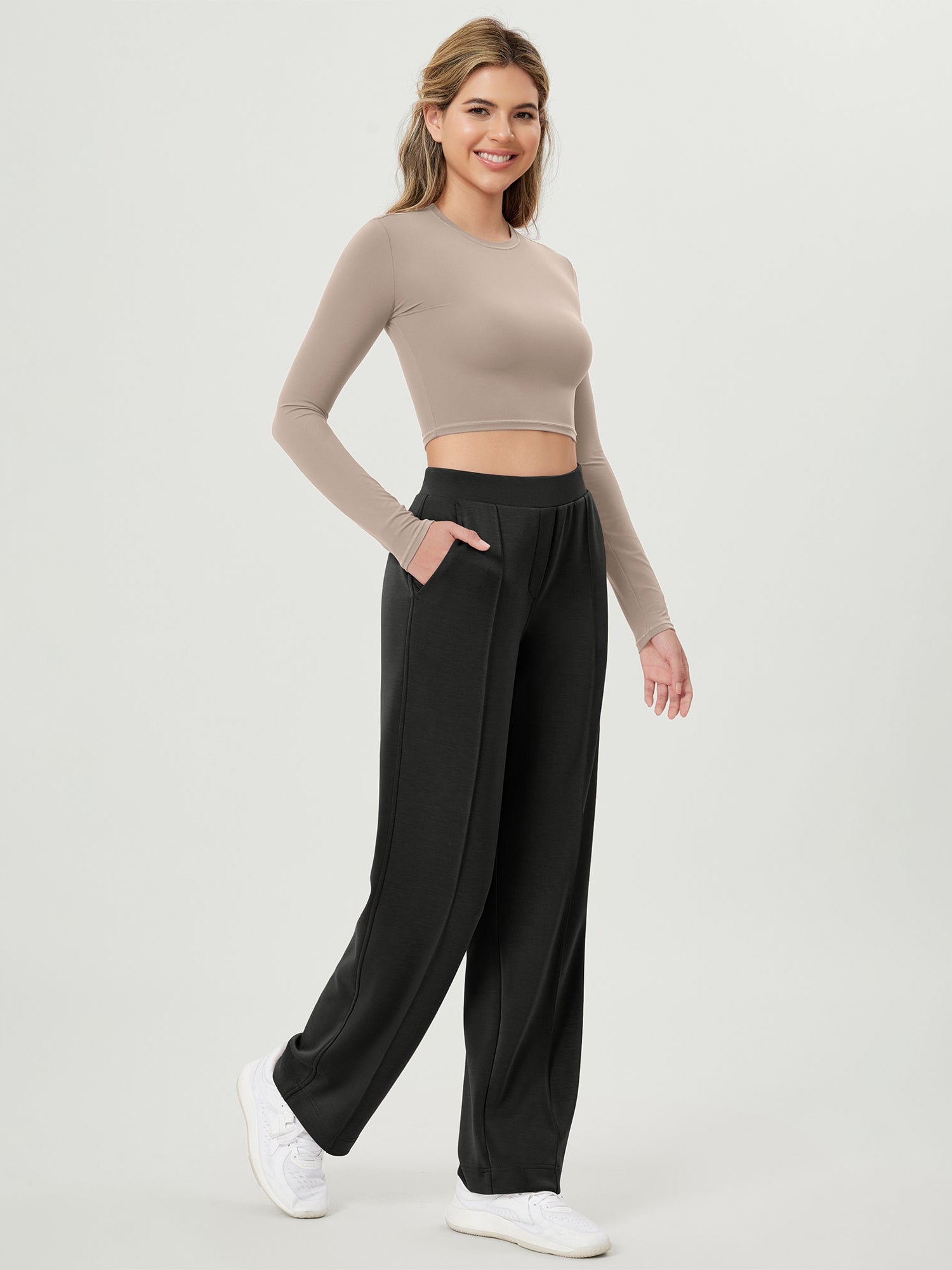 Modal Soft Mid Rise Pull-On Lounge Casual Work Pants with Pockets - ododos