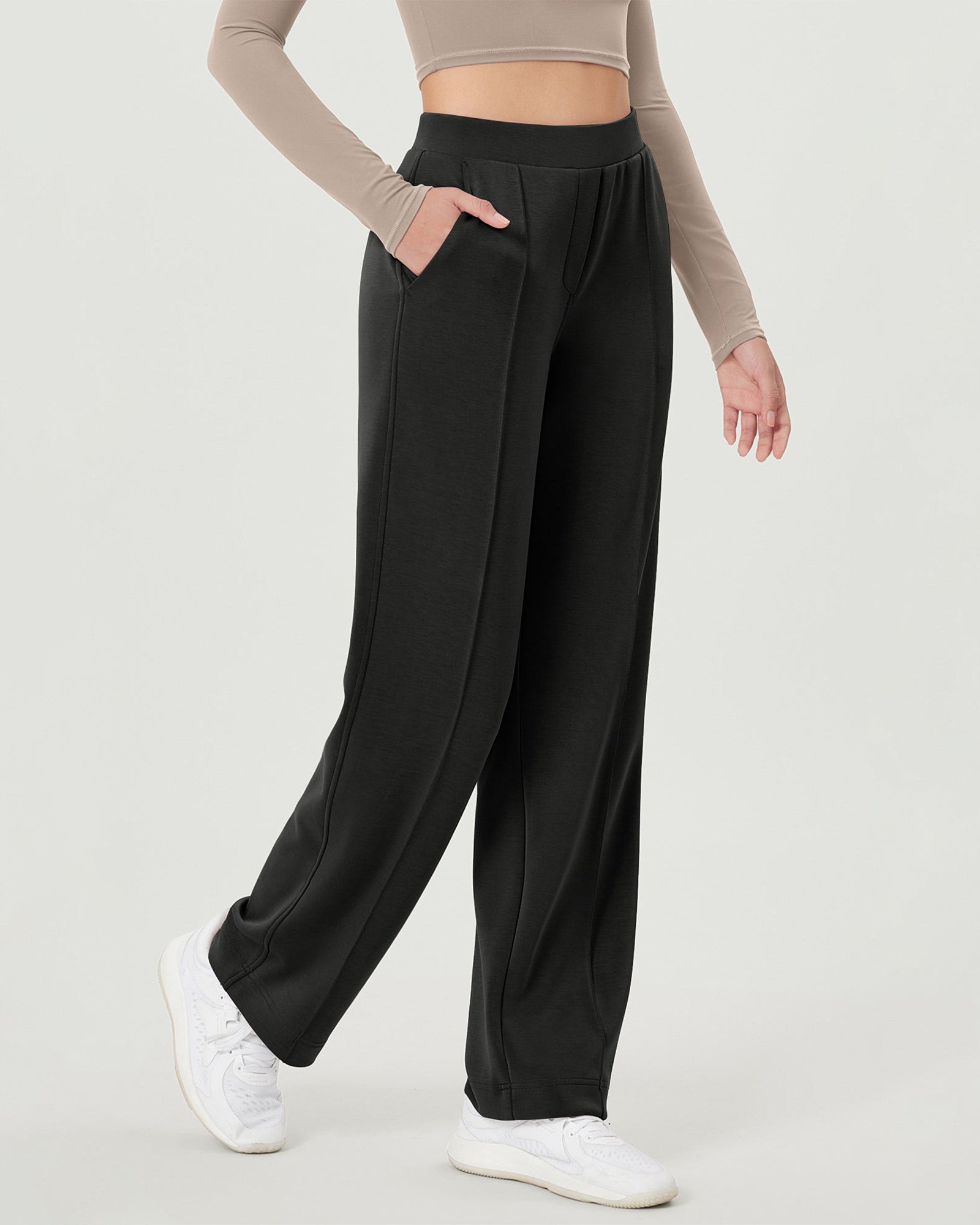 Modal Soft Mid Rise Pull-On Lounge Casual Work Pants with Pockets - ododos