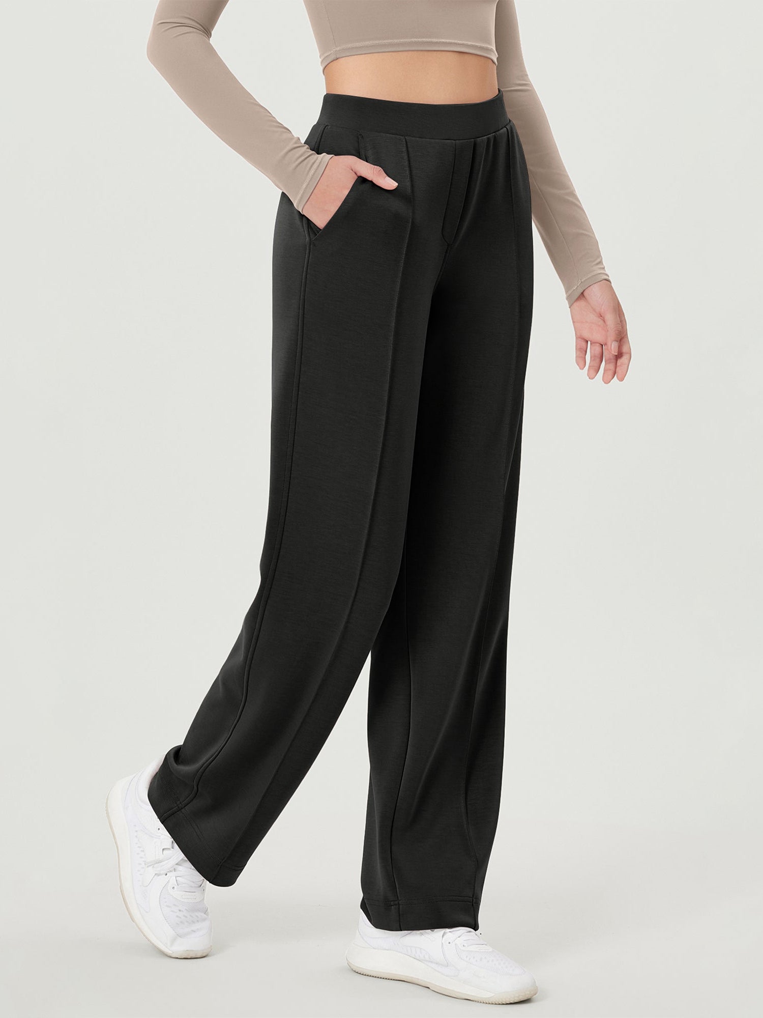 Modal Soft Mid Rise Pull-On Lounge Casual Work Pants with Pockets - ododos