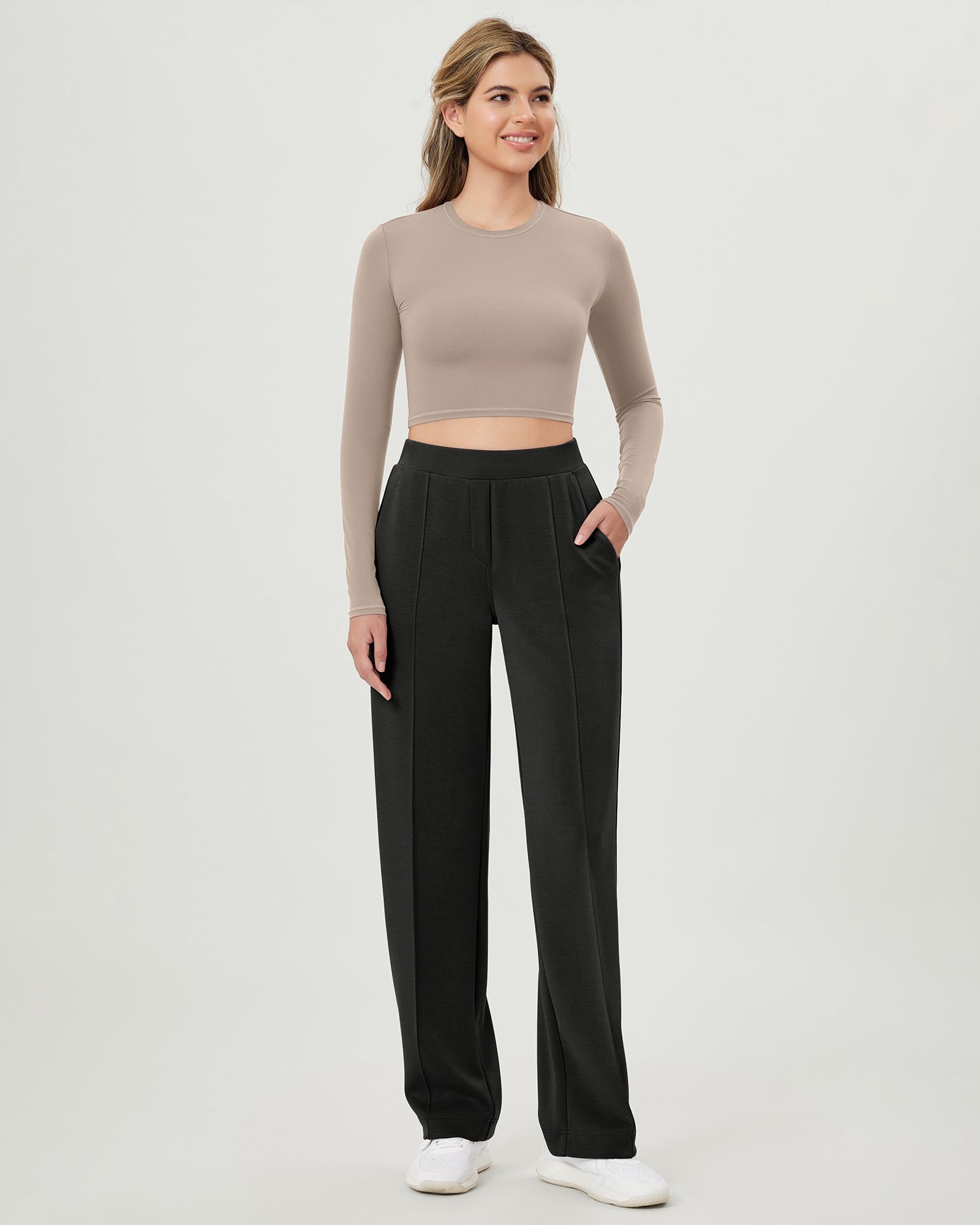 Modal Soft Mid Rise Pull-On Lounge Casual Work Pants with Pockets - ododos