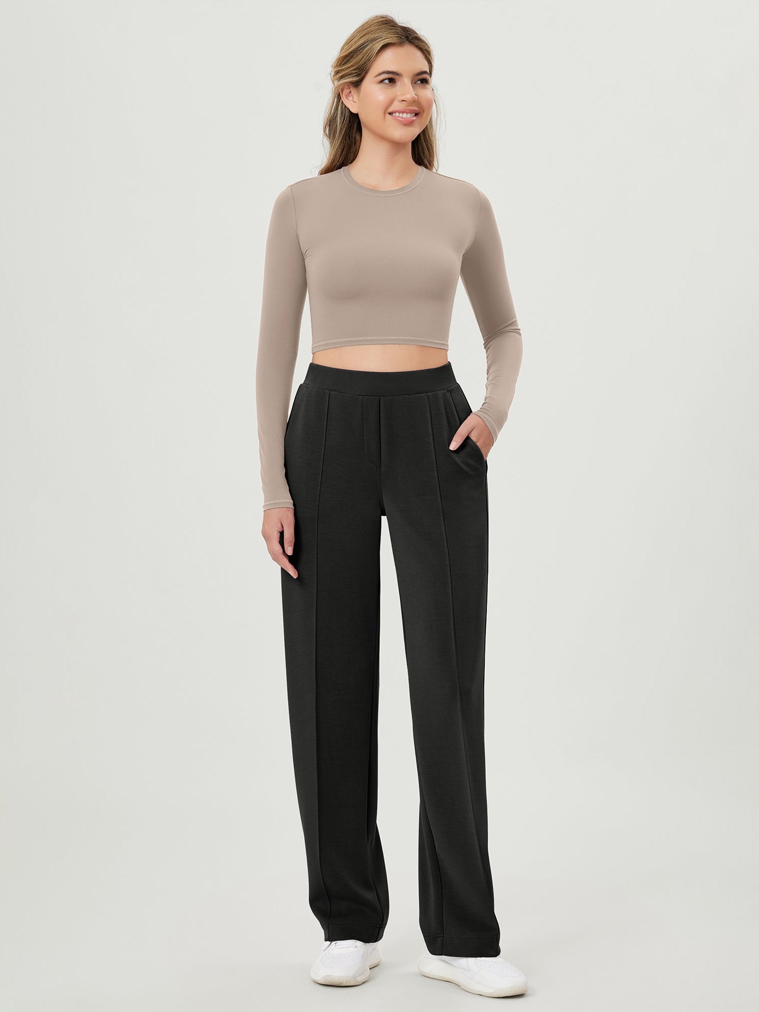 Modal Soft Mid Rise Pull-On Lounge Casual Work Pants with Pockets - ododos
