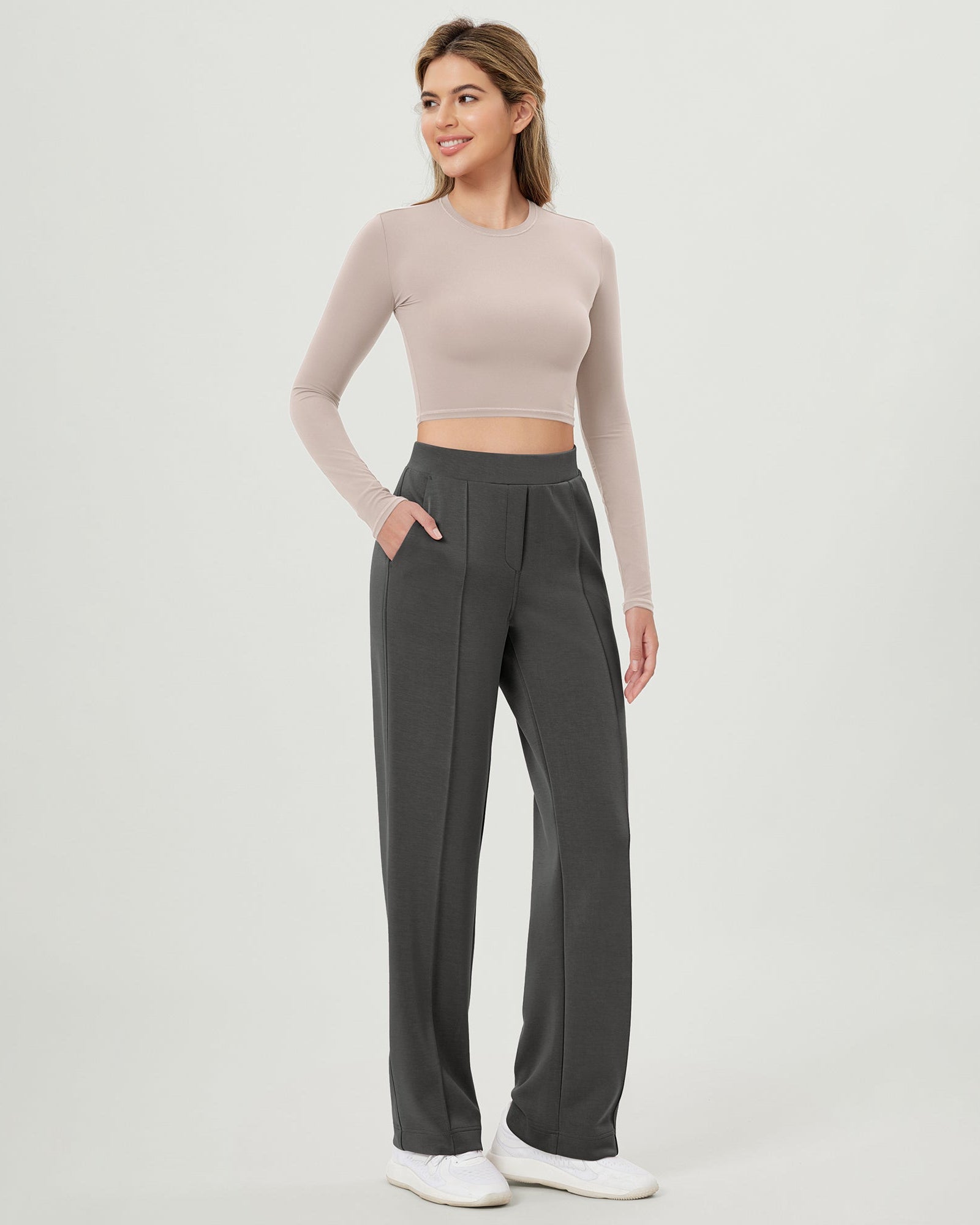 Modal Soft Mid Rise Pull-On Lounge Casual Work Pants with Pockets - ododos