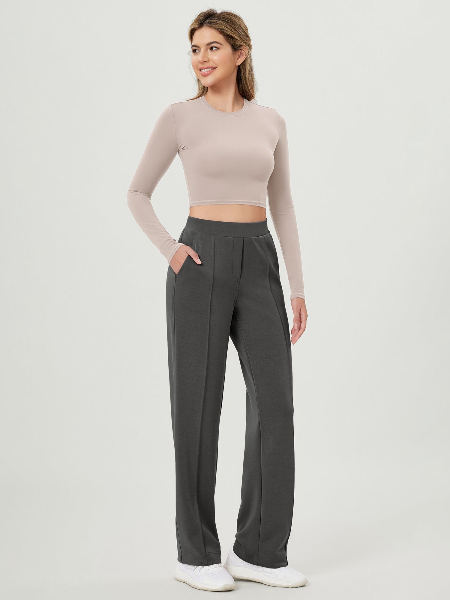 Modal Soft Mid Rise Pull-On Lounge Casual Work Pants with Pockets - ododos