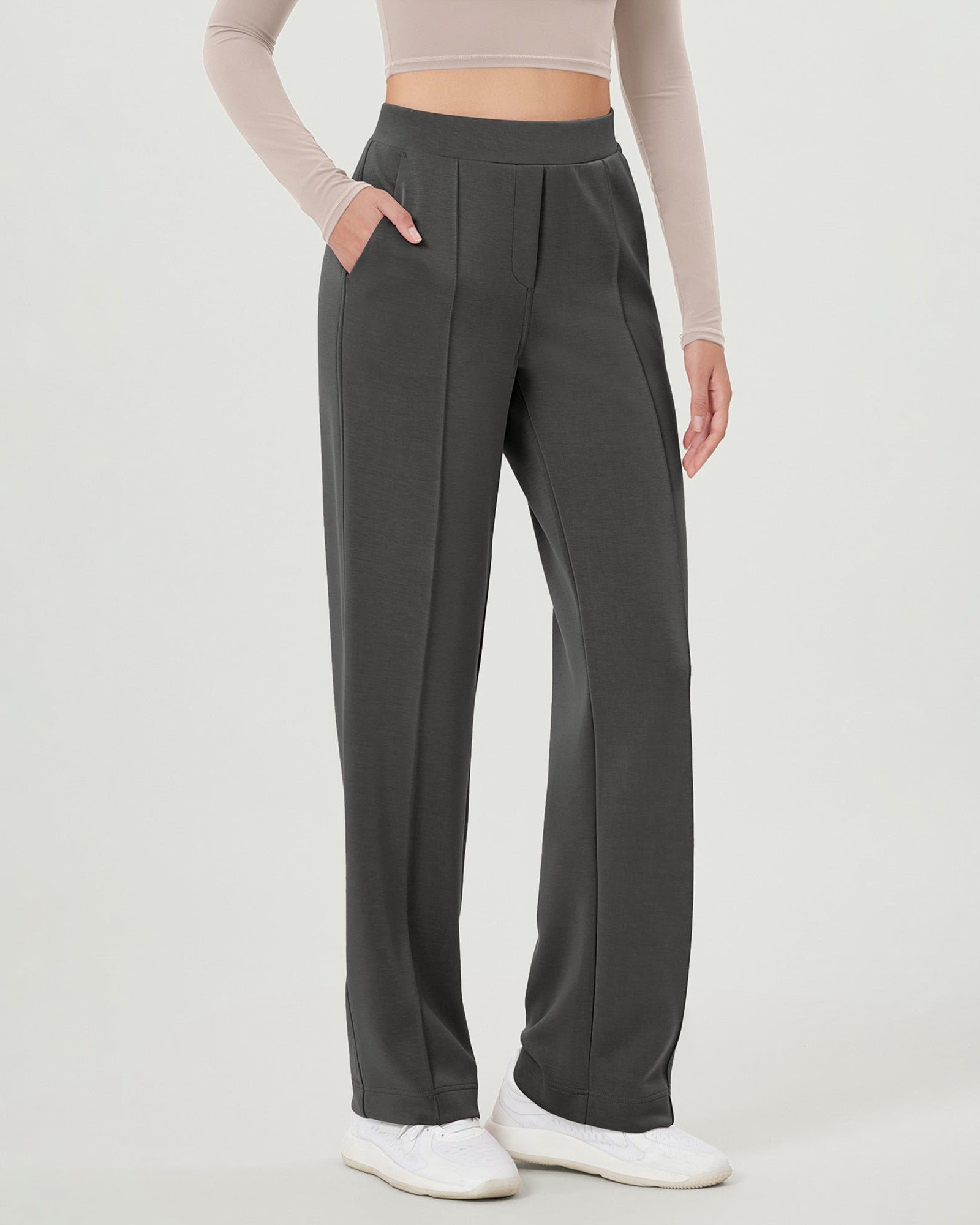 Modal Soft Mid Rise Pull-On Lounge Casual Work Pants with Pockets Charcoal - ododos
