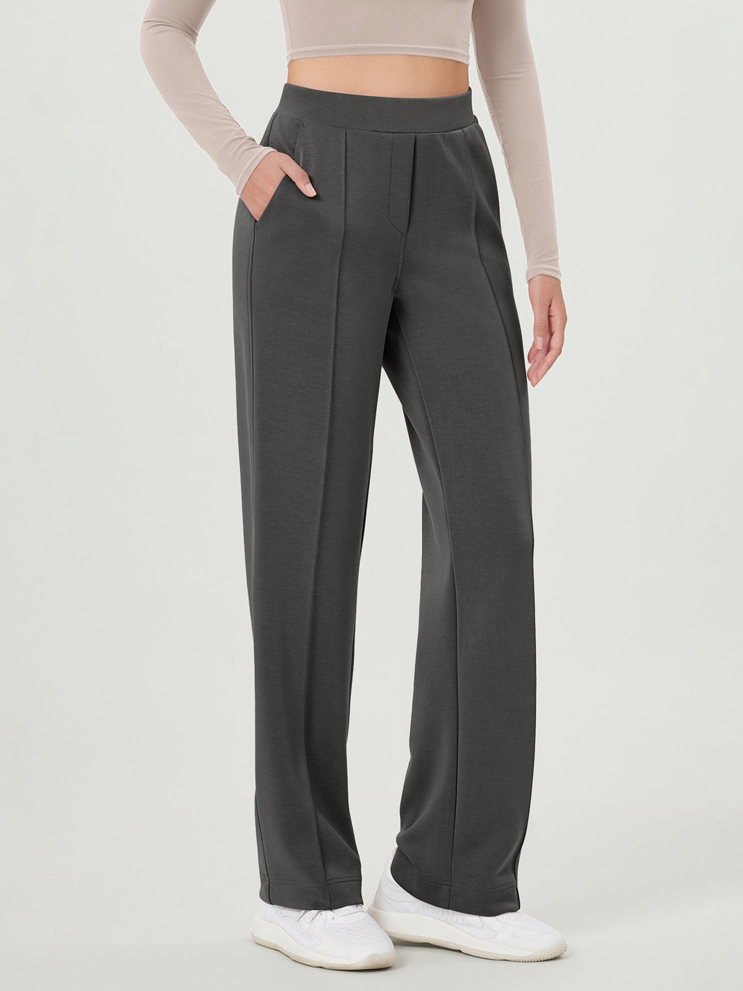 Modal Soft Mid Rise Pull-On Lounge Casual Work Pants with Pockets Charcoal - ododos